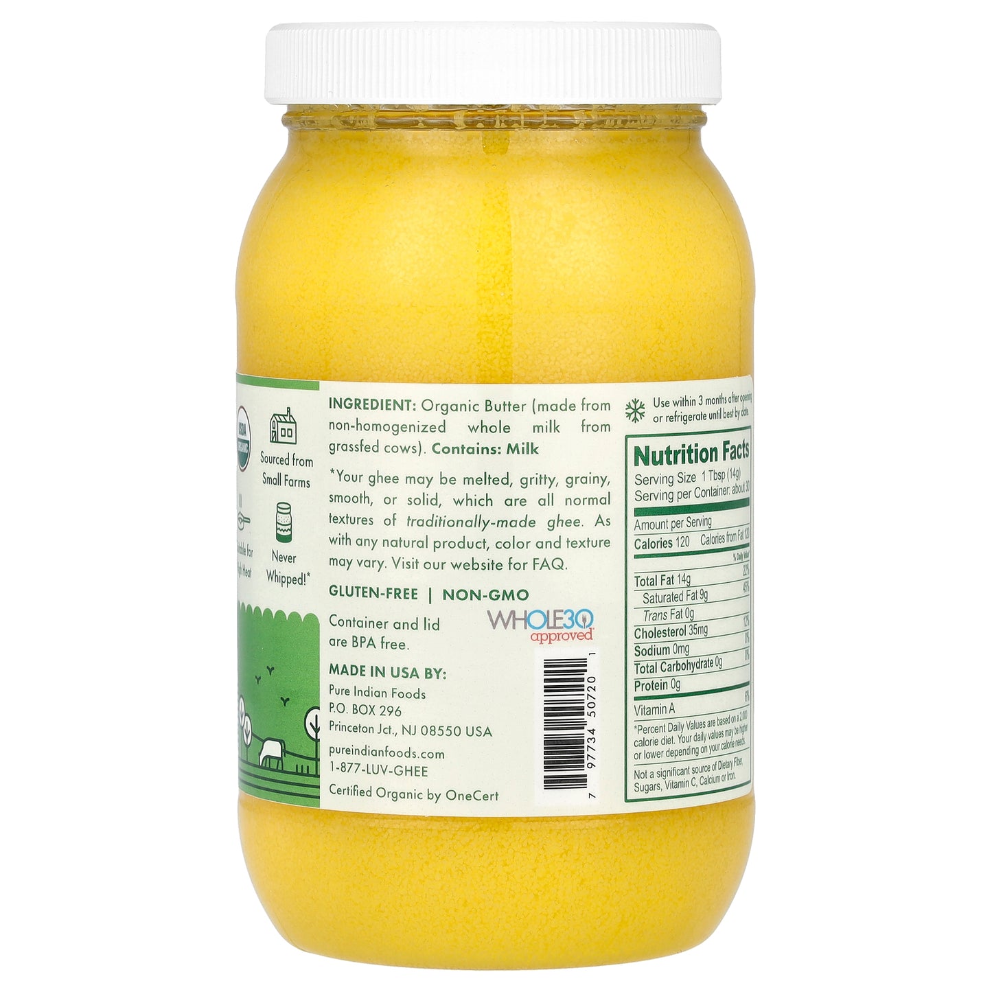 Pure Indian Foods, Organic Artisanal Clarified Butter, Original Ghee, 15 oz (425 g)