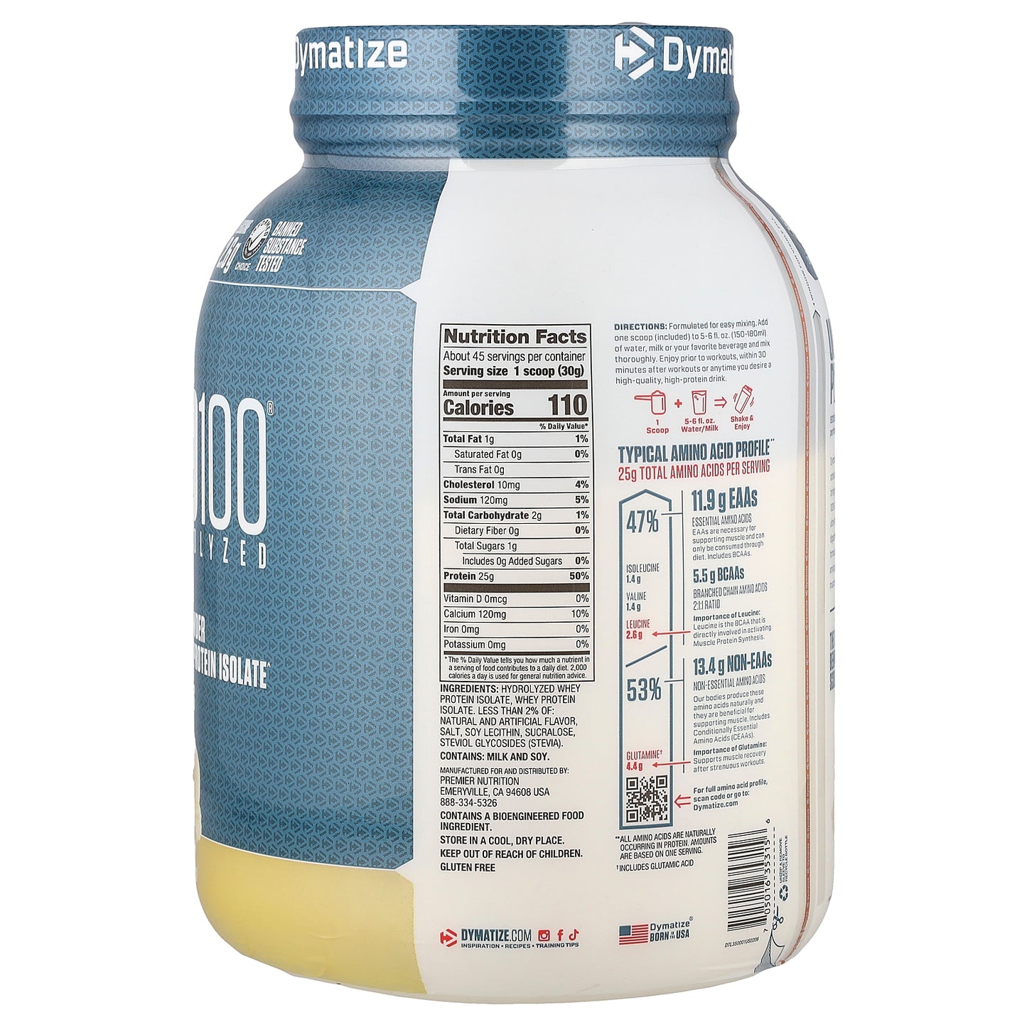 Dymatize, ISO100® Hydrolyzed, 100% Whey Protein Isolate, Gourmet Vanilla, 3 lb (1.37 kg)