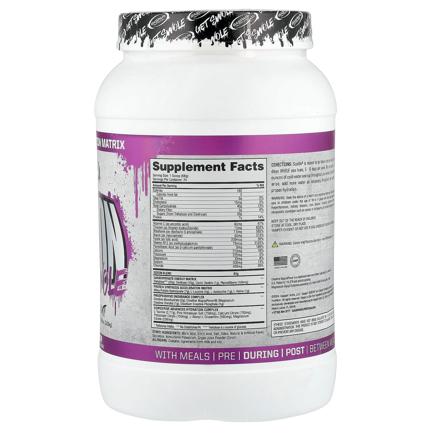 Gaspari Nutrition, SizeOn®, Intra Workout, Grape Cooler, 3.59 lbs (1.63 kg)