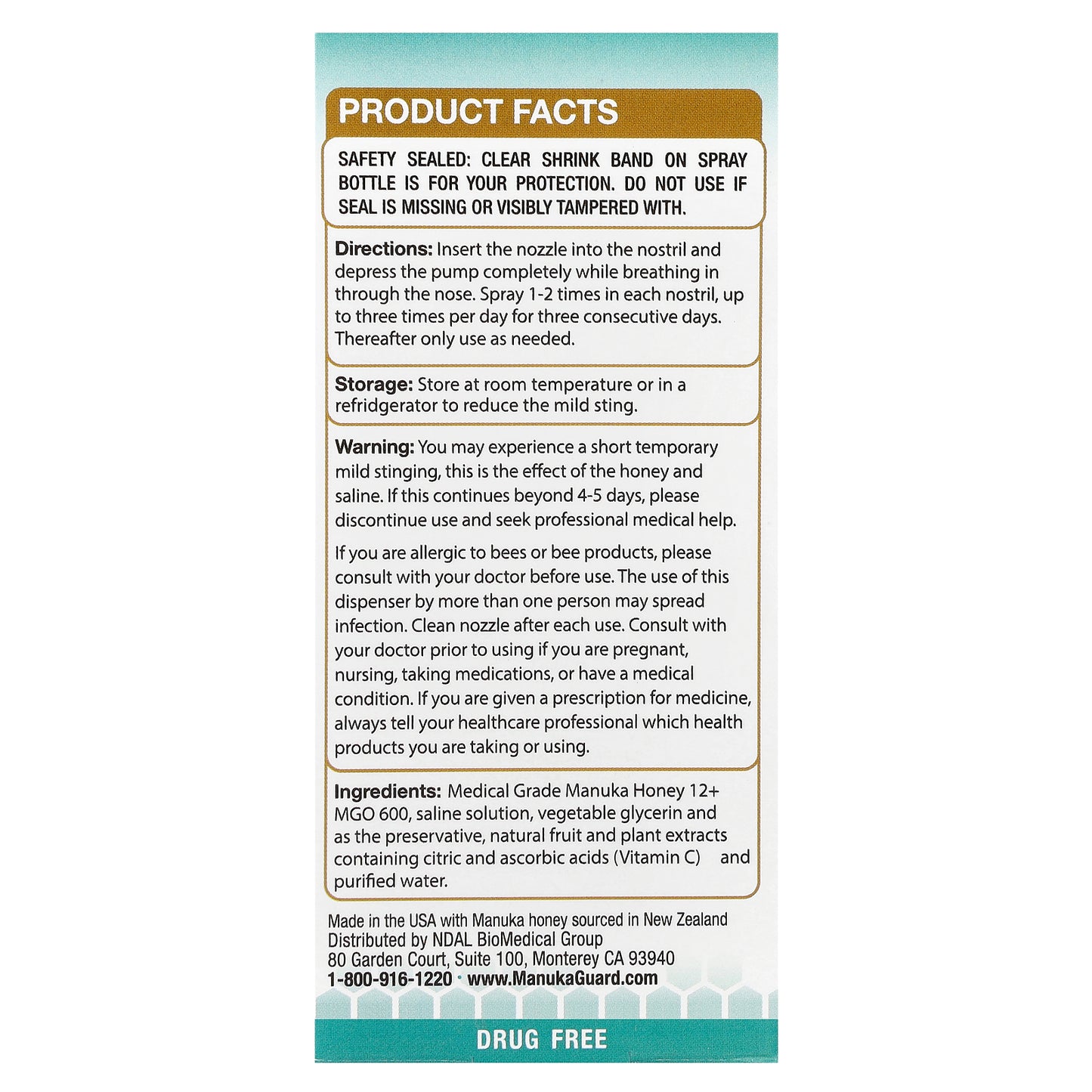 ManukaGuard, Medical Grade Manuka Honey, Nasal Spray, 0.65 fl oz (20 ml)