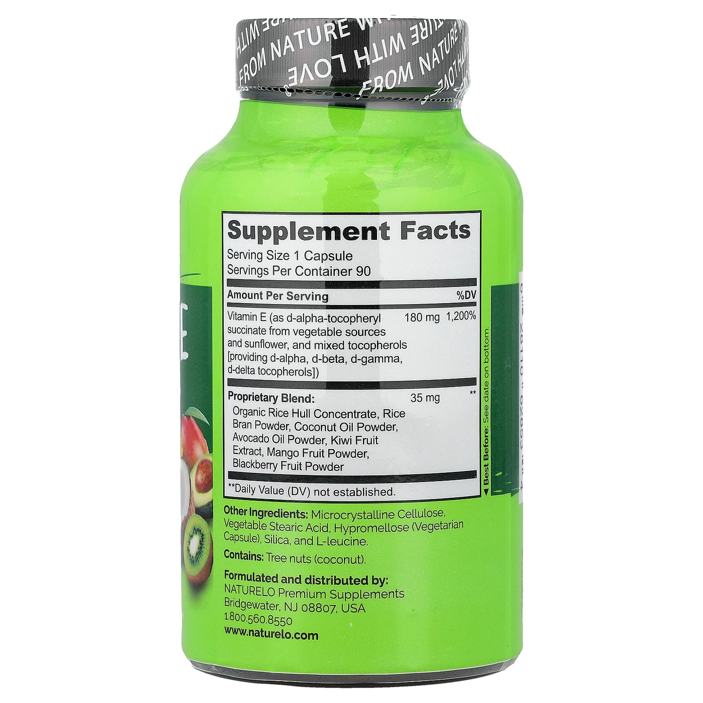 NATURELO, Vitamin E, 180 mg, 90 Vegetarian Capsules