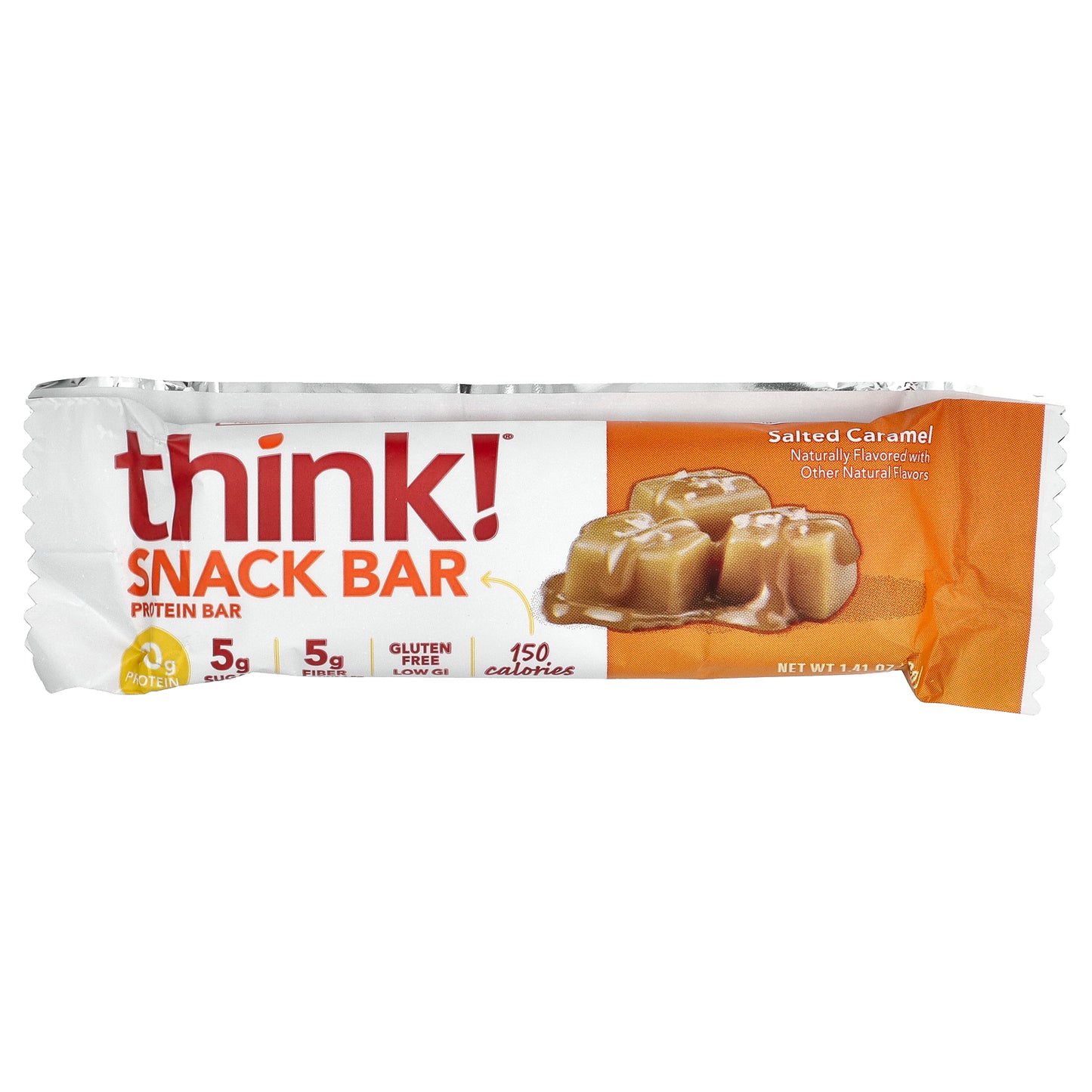 Think !, Snack Protein Bar, Salted Caramel, 5 Bars, 1.41 oz (40 g) Each