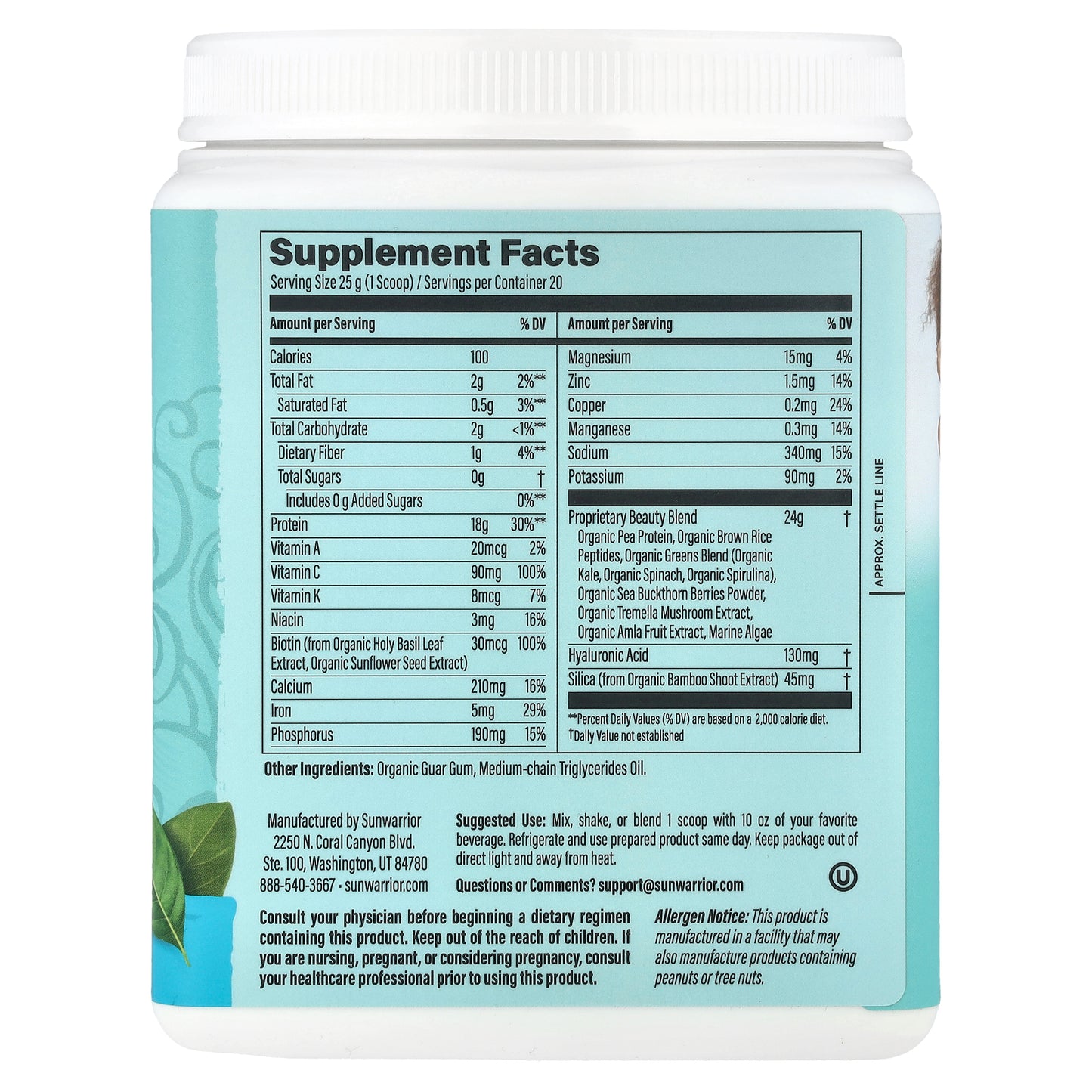 Sunwarrior, Collagen Building Protein Peptides, Unflavored, 1.1 lb (500 g)