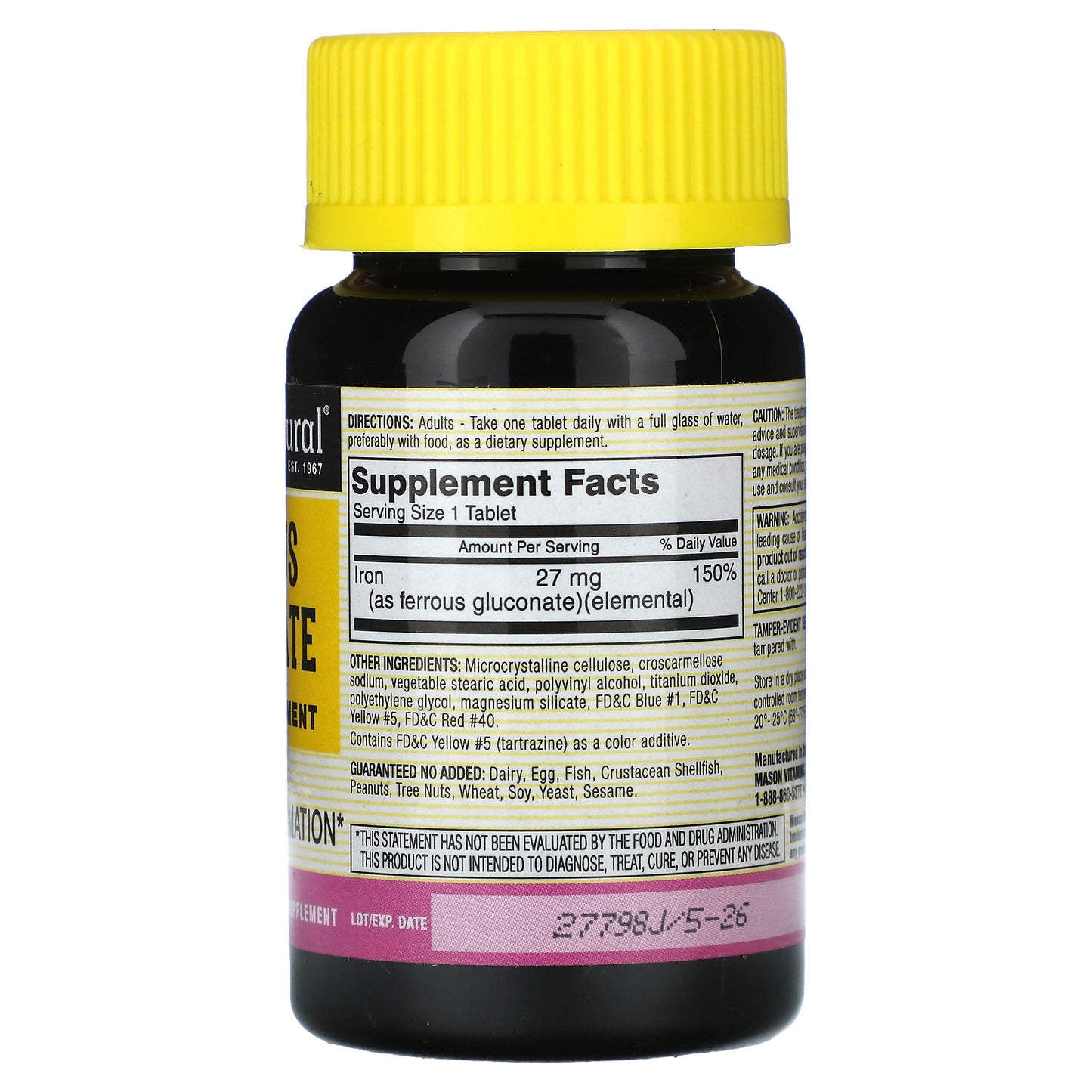 Mason Natural, Ferrous Gluconate, 100 Green Tablets (27 mg per Tablet)