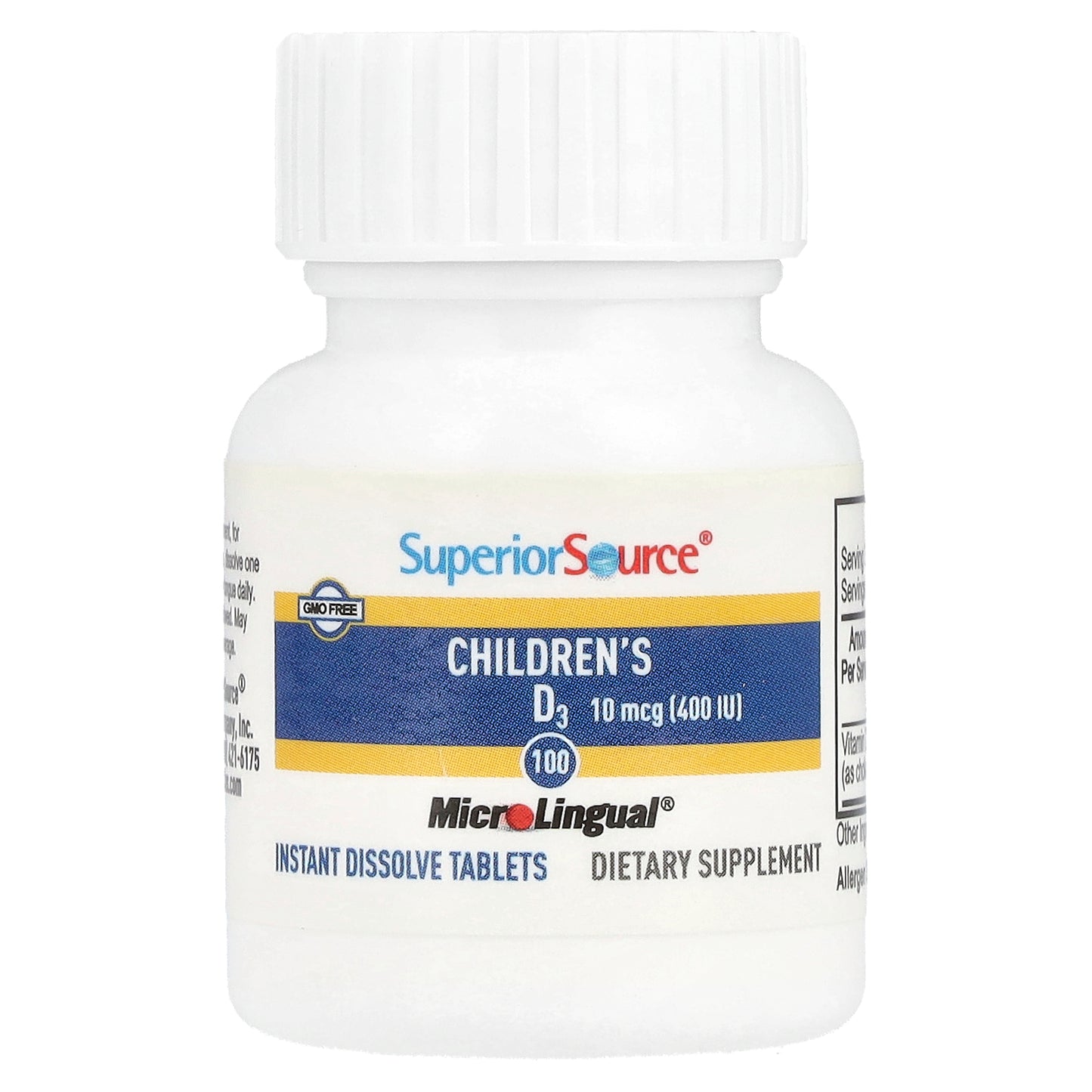 Superior Source, Children's D3, 10 mcg (400 IU), 100 MicroLingual® Instant Dissolve Tablets