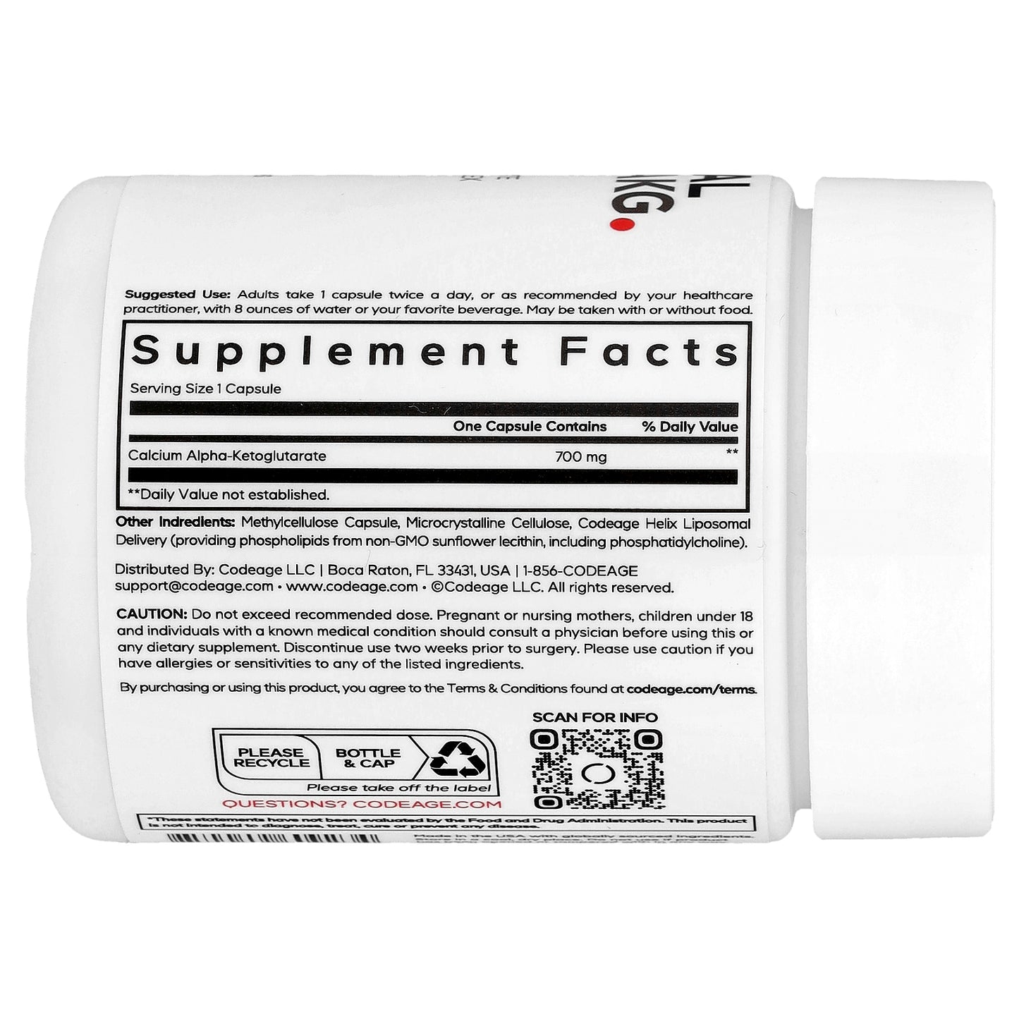 Codeage, Liposomal Calcium AKG, 700 mg, 60 Vegetable Capsules