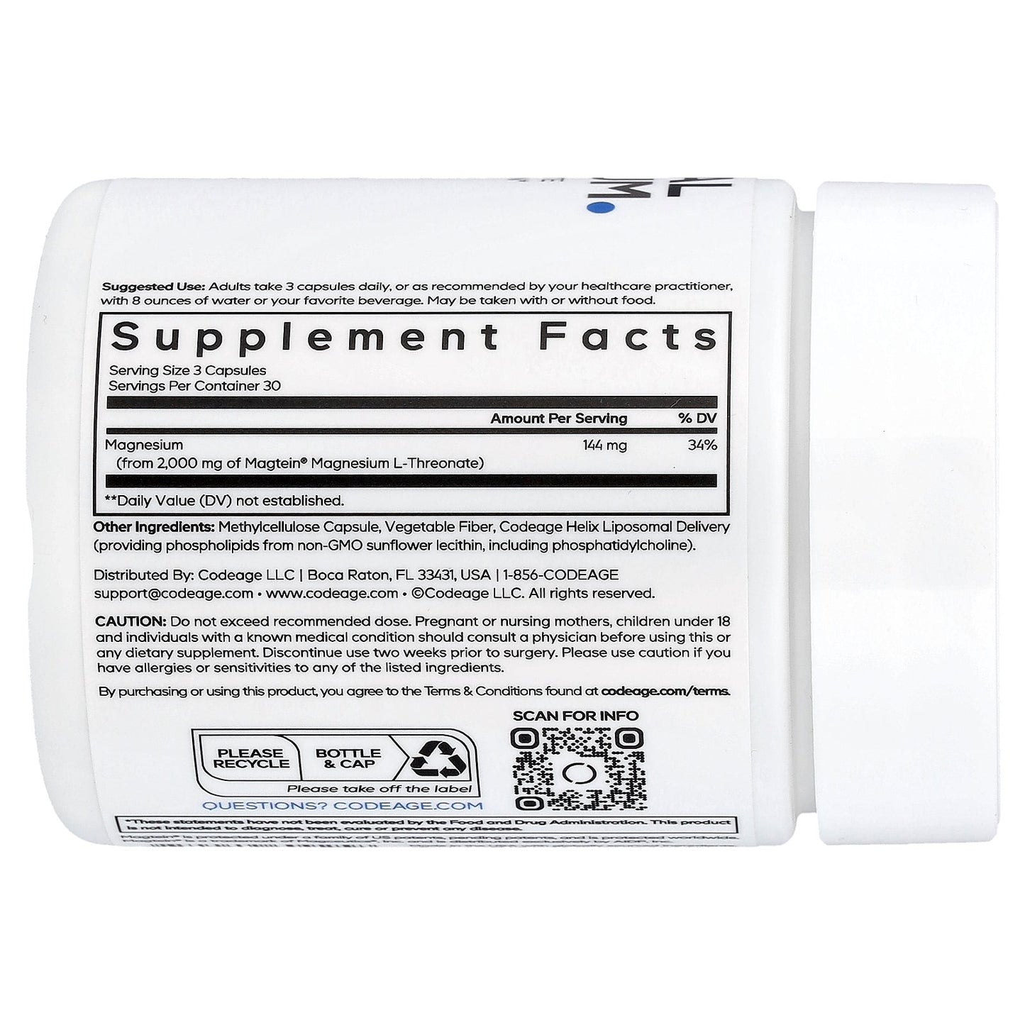 Codeage, Liposomal Magnesium L-Threonate, 90 Vegetable Capsules