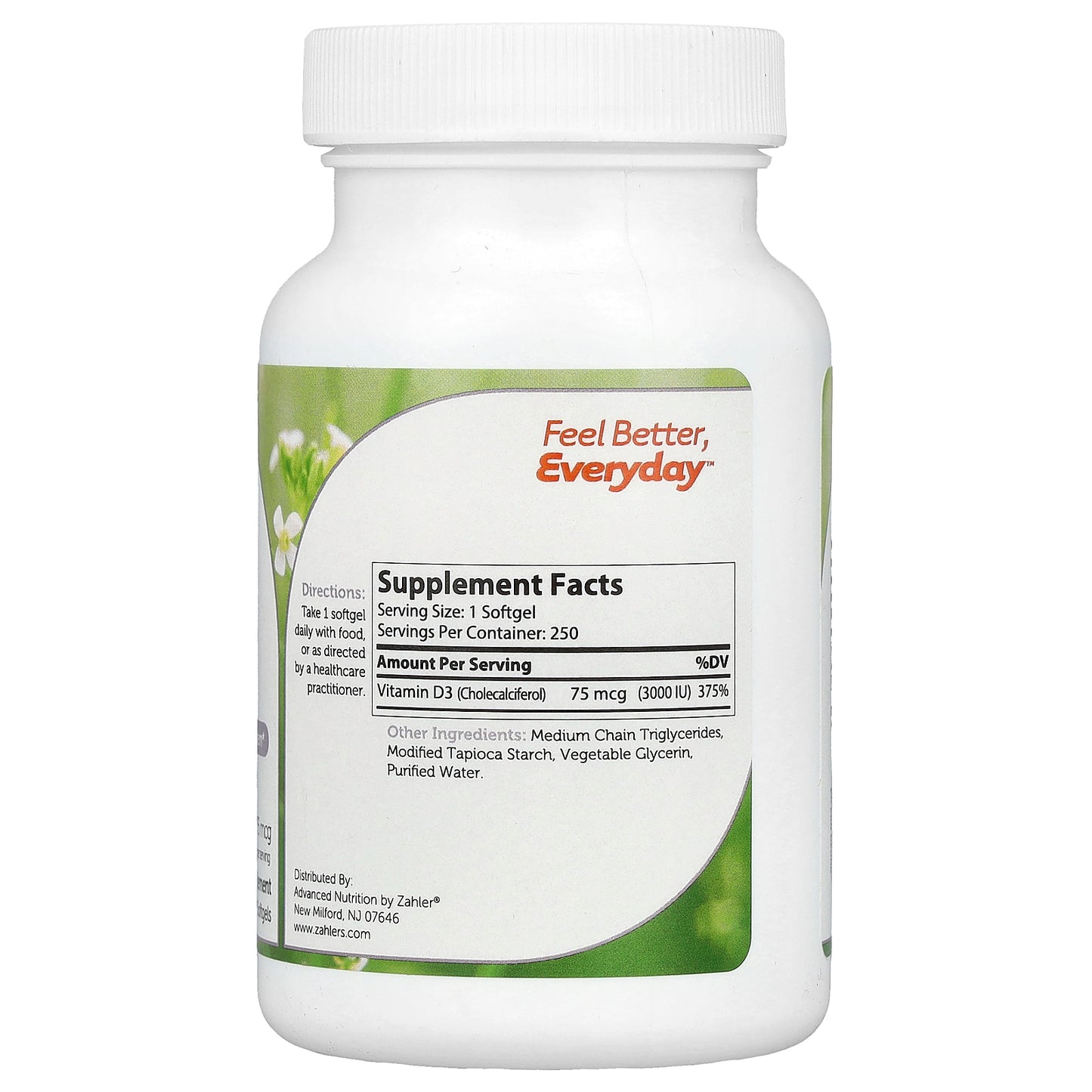 Zahler, Vitamin D3, Advanced D3 Formula, 75 mcg (3,000 IU), 250 Softgels
