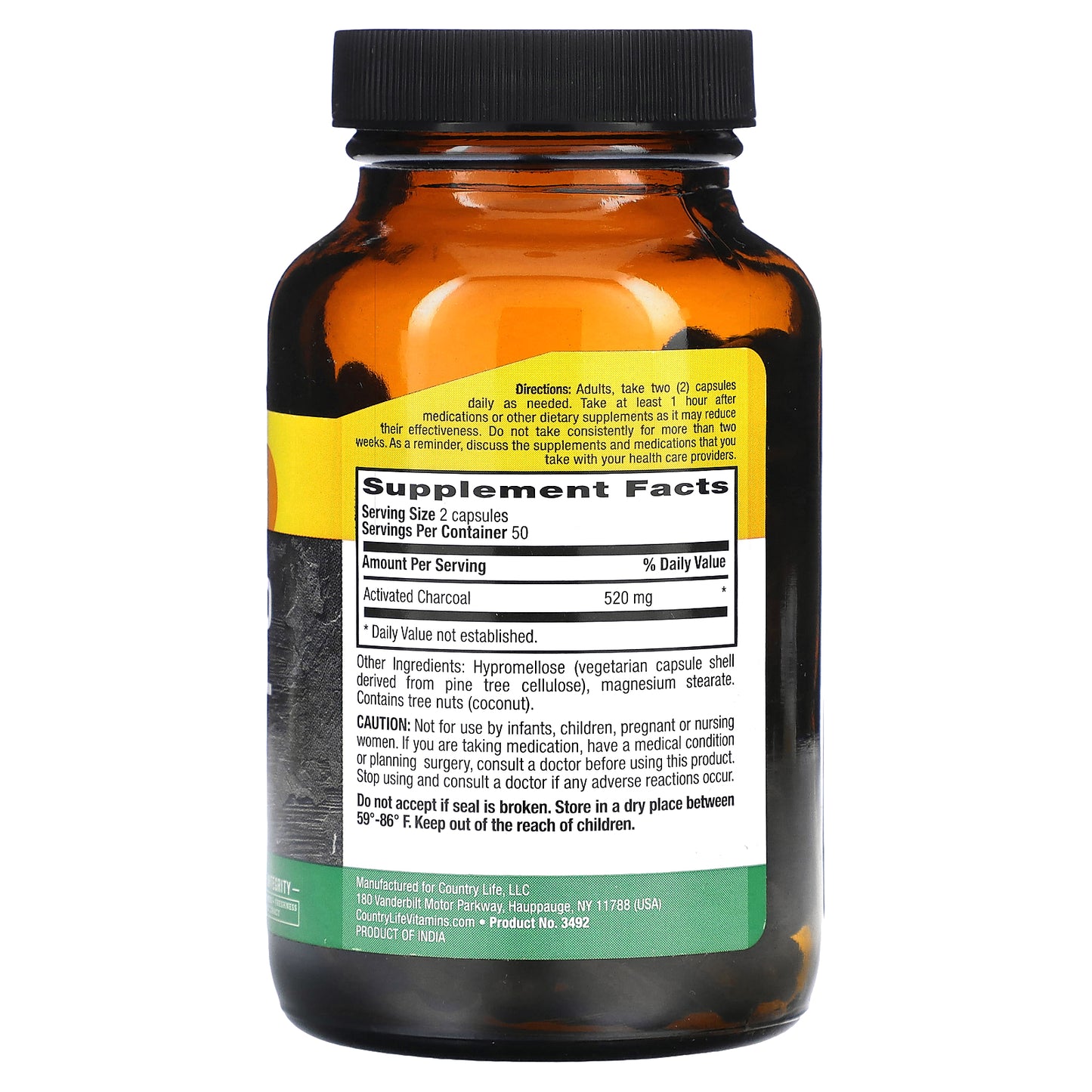 Country Life, Activated Charcoal, 260 mg, 100 Vegan Capsules