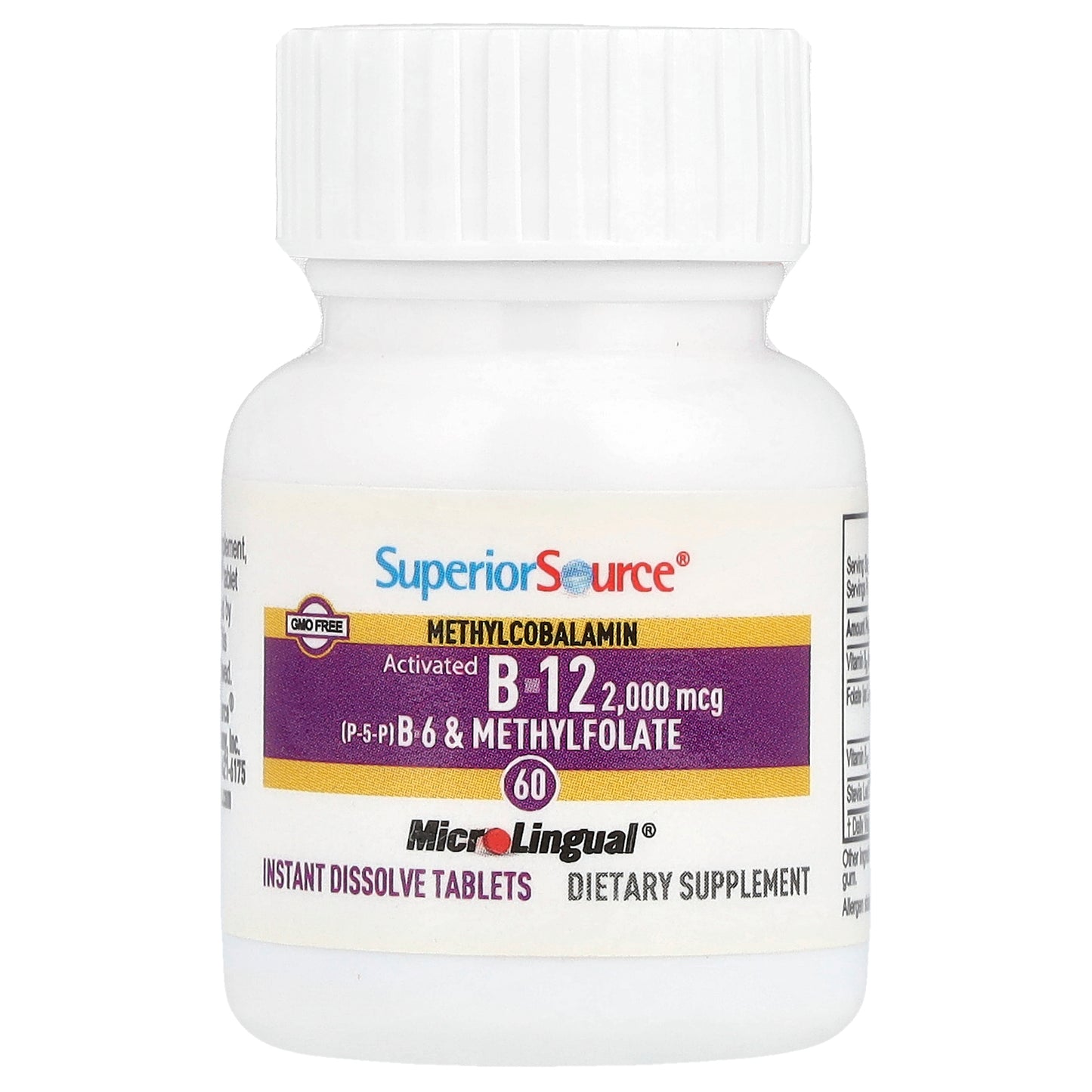 Superior Source, Activated B-12, Methylcobalamin, B-6 (P-5-P) & Methylfolate, 60 MicroLingual® Instant Dissolve Tablets