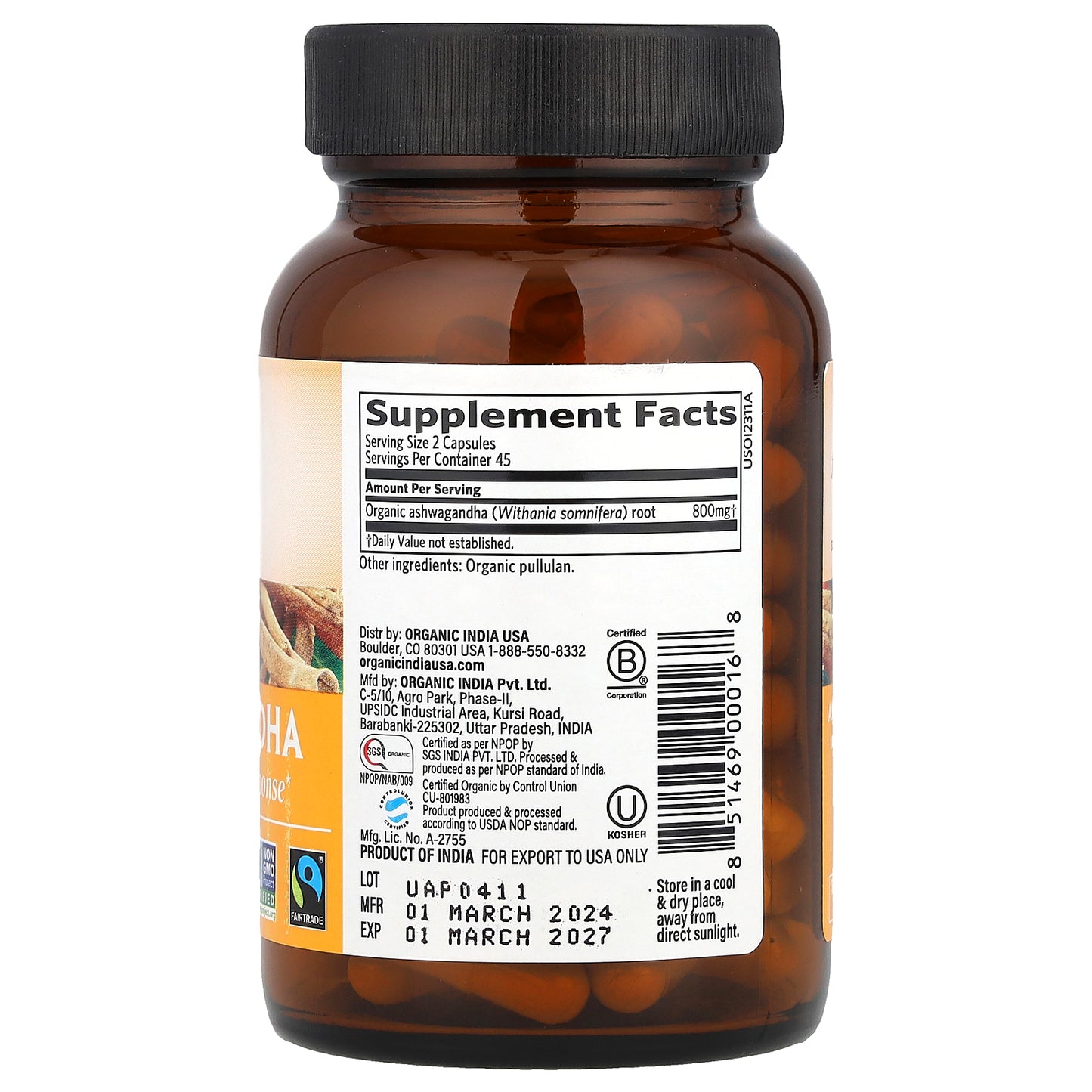 Organic India, Ashwagandha, 90 Vegetarian Caps (400 mg per Capsule)