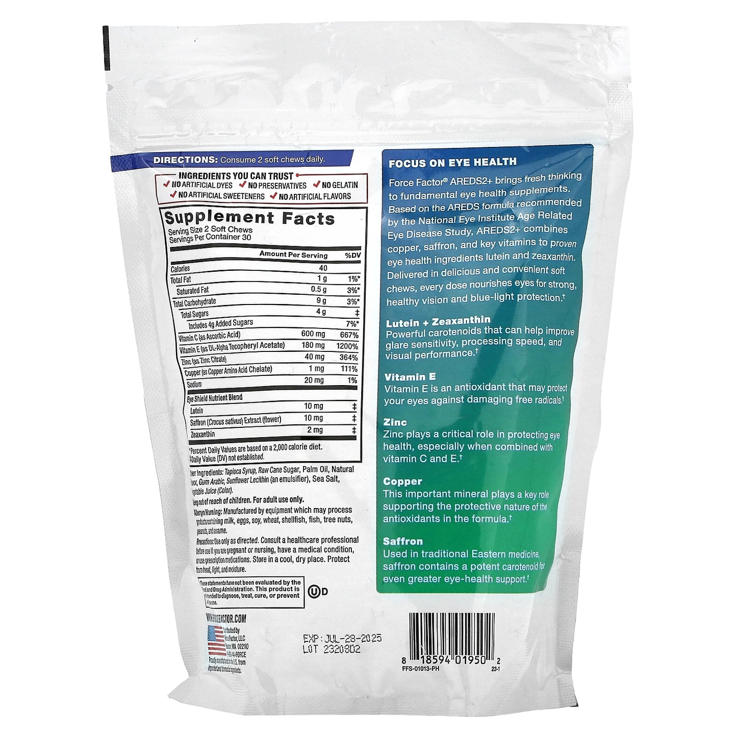 Force Factor, Complete AREDS2 + Eye Health Formula, Tropical Fruit, 60 Soft Chews