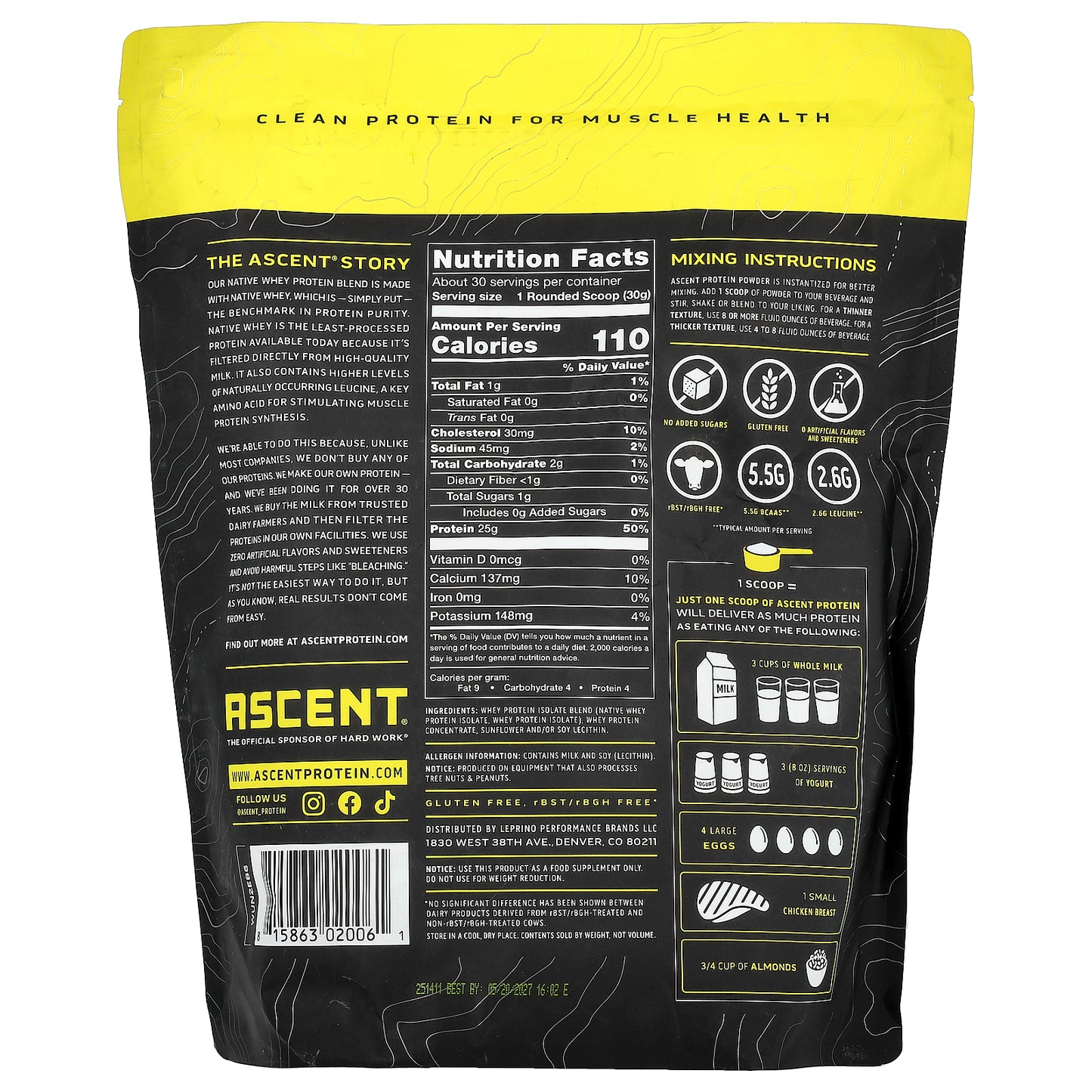 Ascent, Native Whey Protein Blend, Unflavored, 2 lb (907 g)