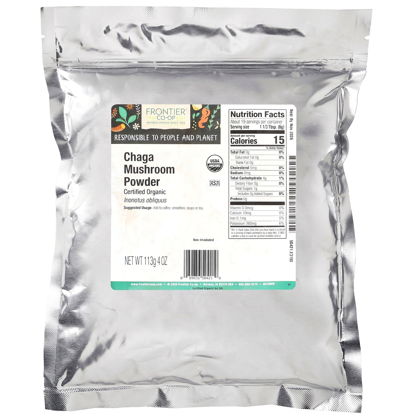 Frontier Co-op, Organic Chaga Mushroom Powder, 4 oz (113 g)