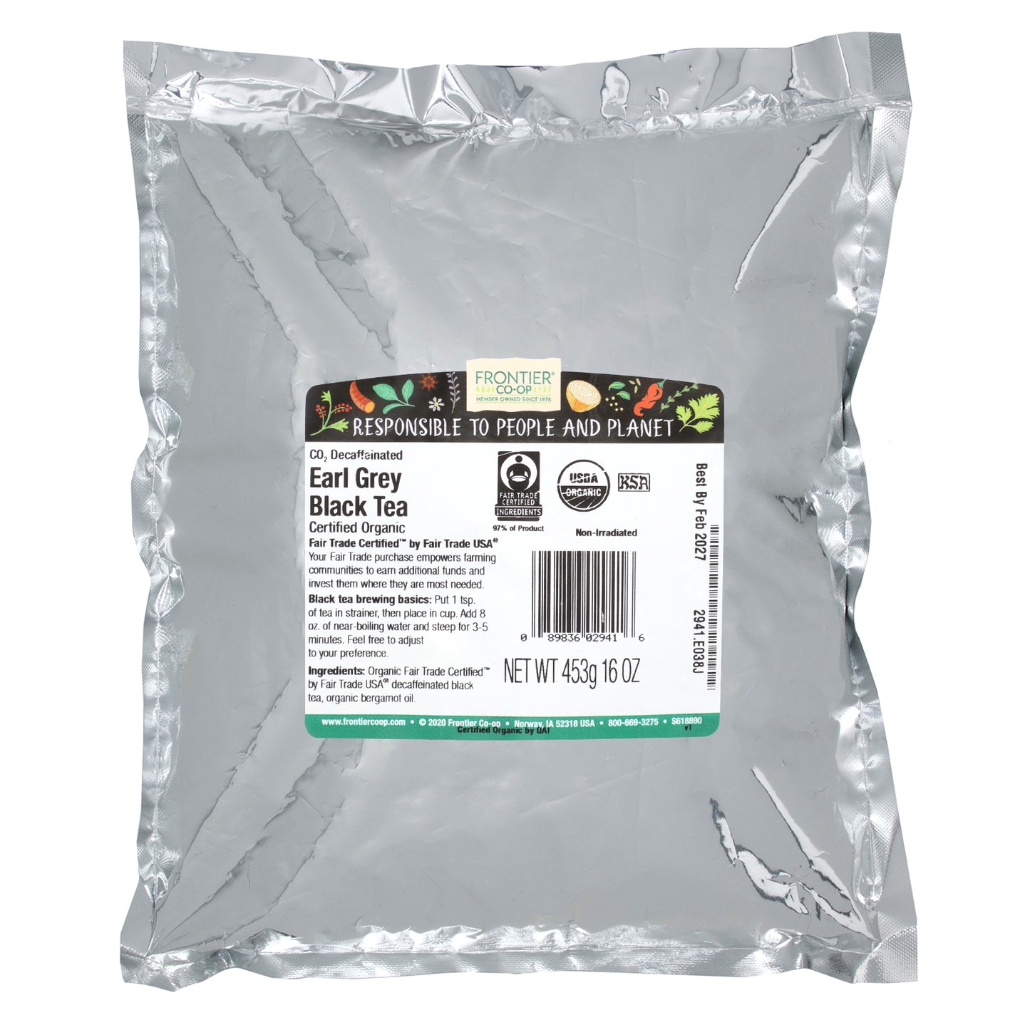 Frontier Co-op, Organic Earl Grey Black Tea, Decaffeinated, 16 oz (453 g)