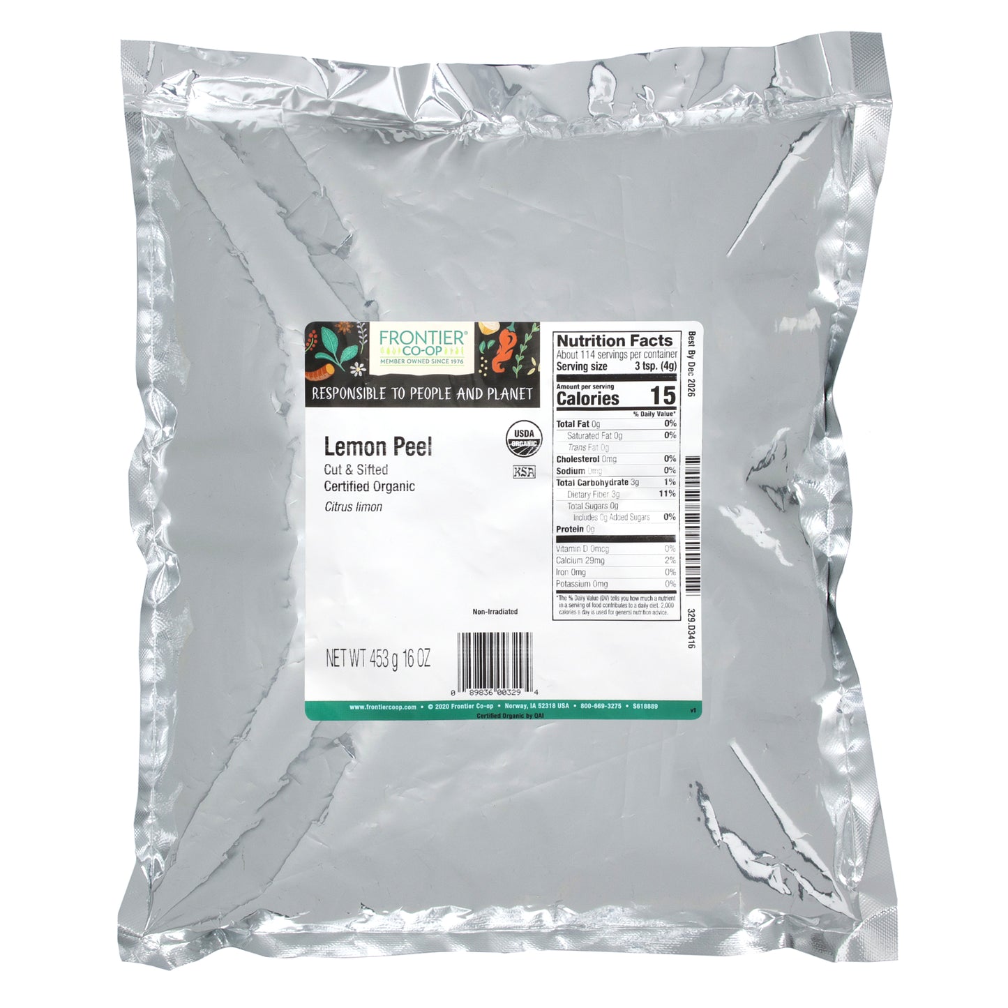 Frontier Co-op, Organic Cut & Sifted Lemon Peel, 16 oz (453 g)