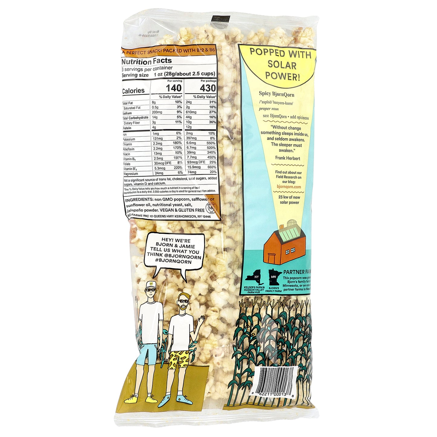BjornQorn, Sun-Popped Corn, Spicy, 3 oz (85 g)