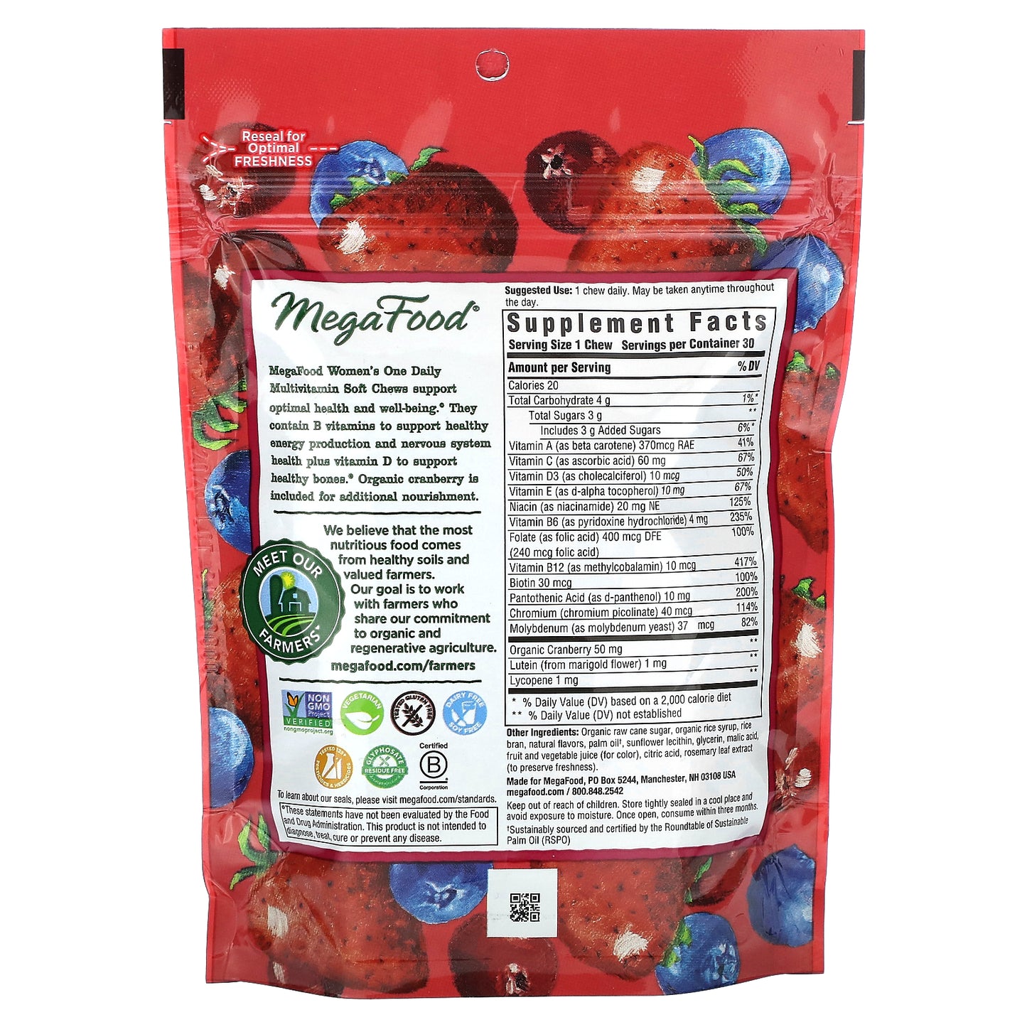 MegaFood, Women's One Daily Multivitamin, Mixed Berry, 30 Individually Wrapped Soft Chews