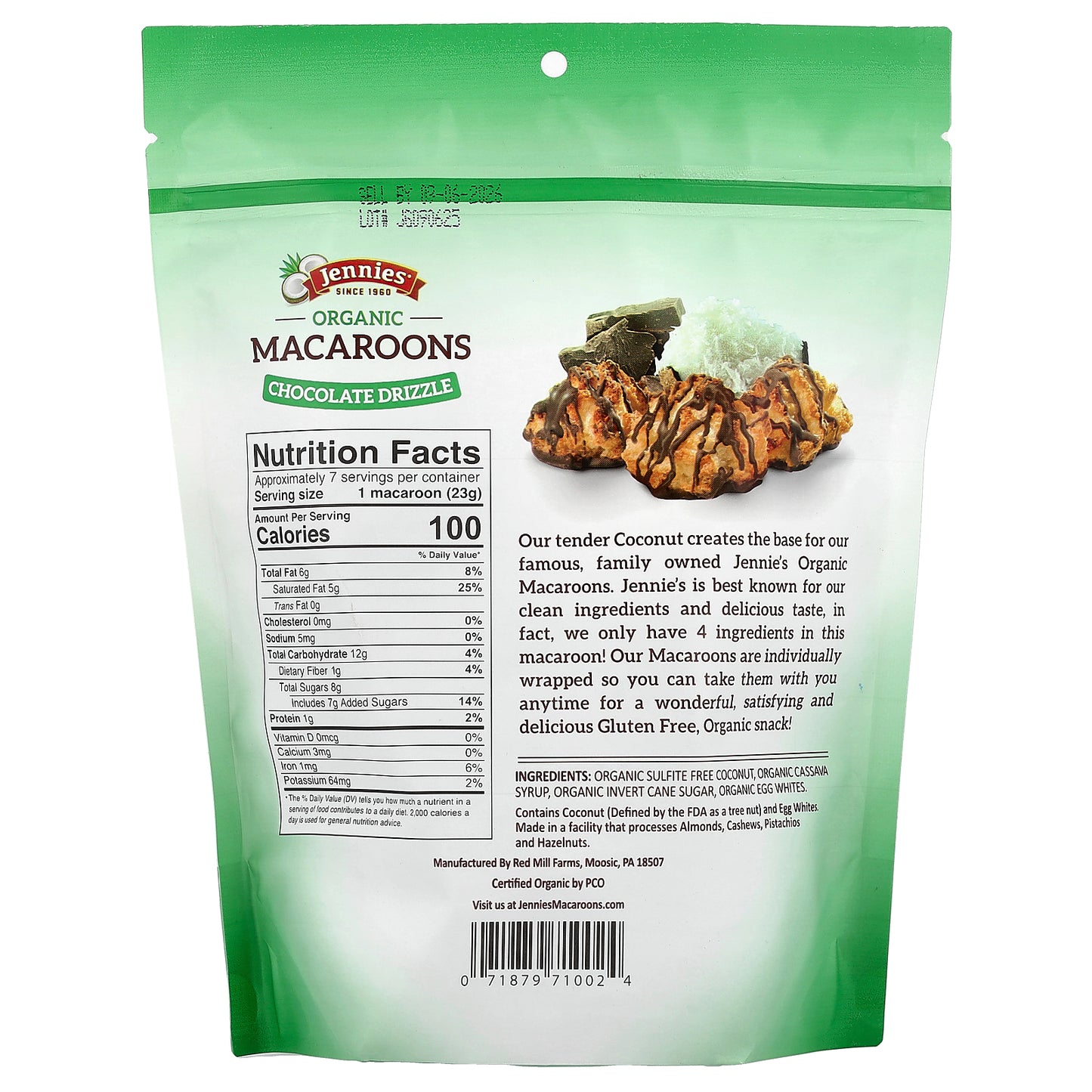 Jennies Macaroons, Organic Macaroons, Chocolate Drizzle, 5.25 oz (149 g)