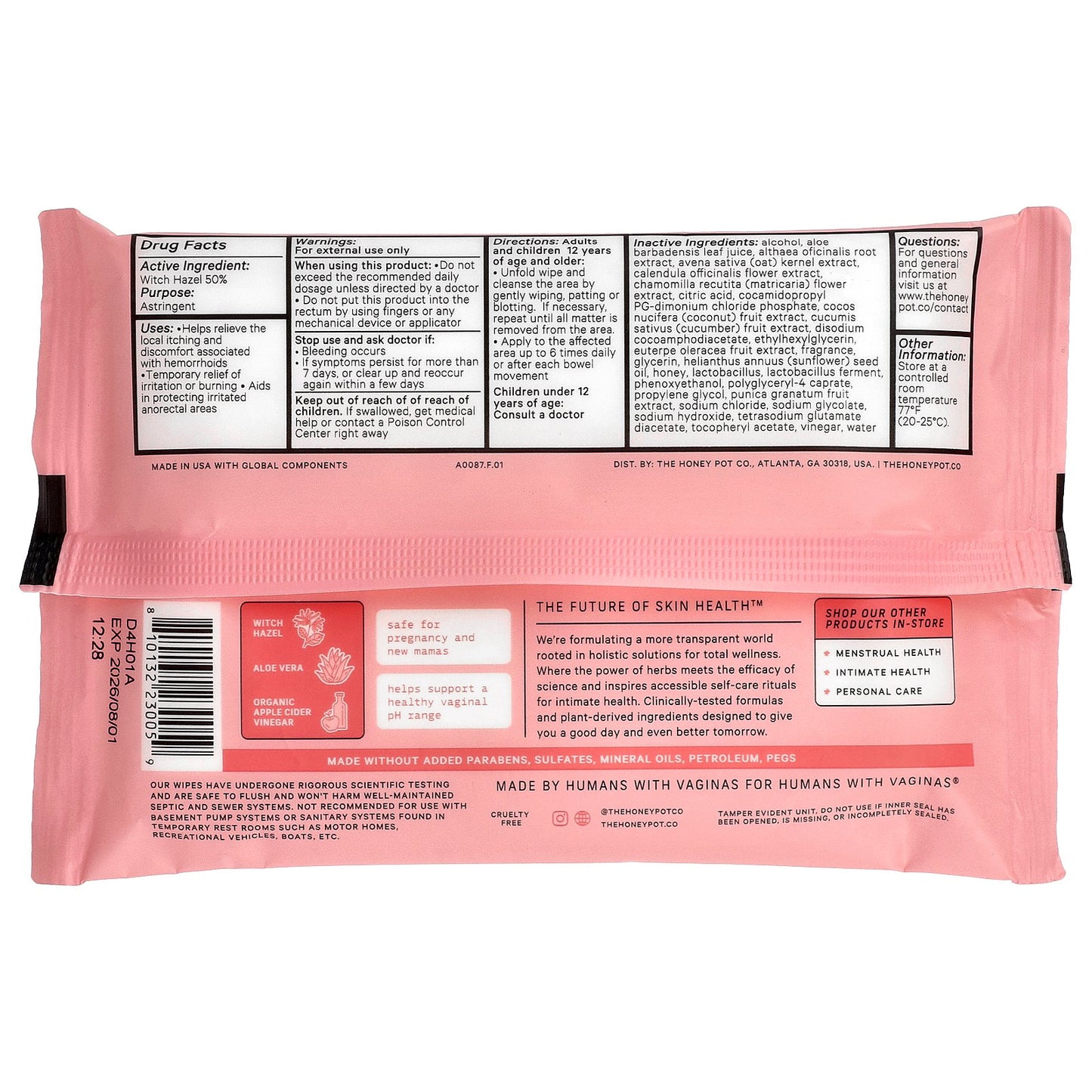 The Honey Pot Company, Soothing Hemorrhoidal Wipes, Maximum Strength, 20 Wipes