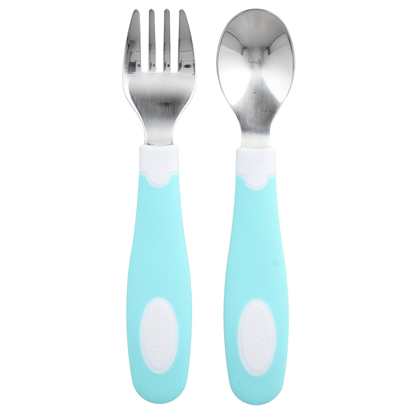 Dr. Brown's, Soft Grip Spoon & Fork Set, 12 Months +, Teal, 2 Piece Set