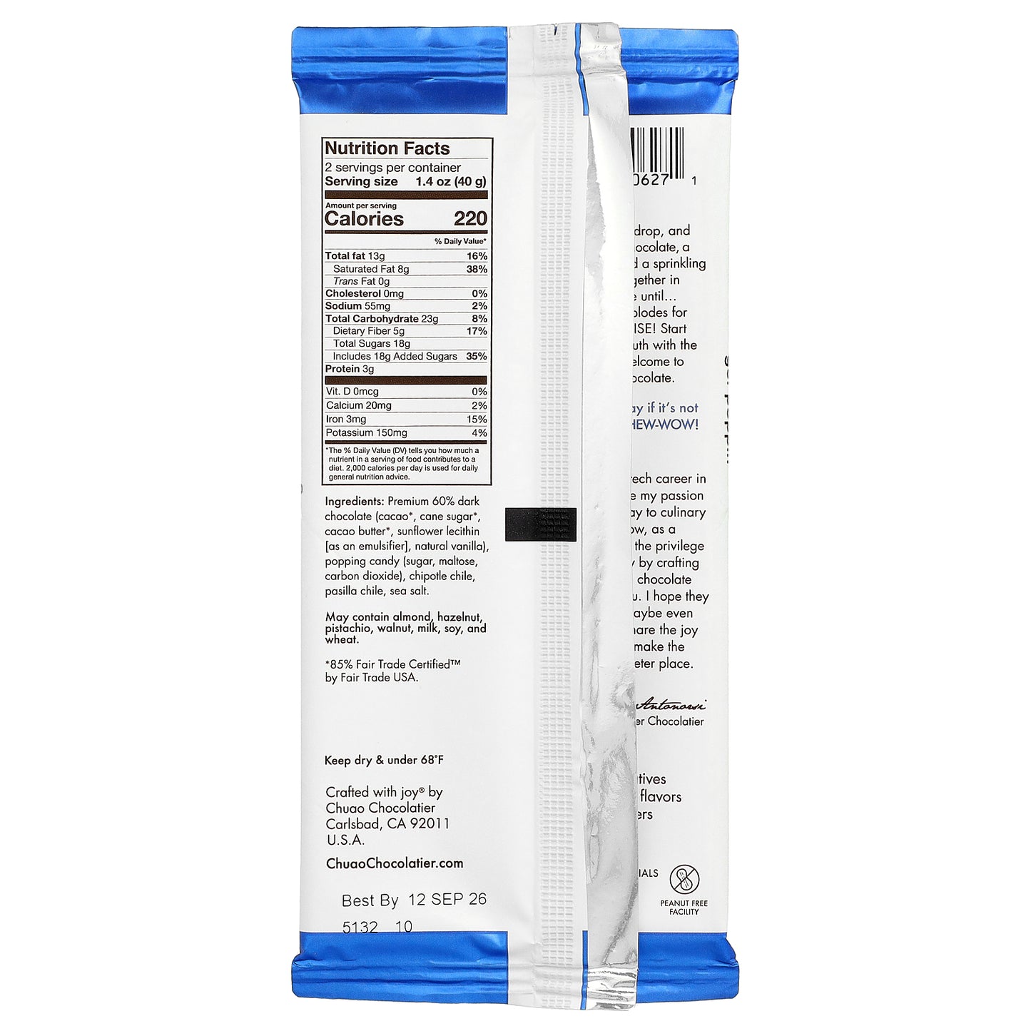 Chuao Chocolatier, Dark Chocolate Bar, Firecracker™ Popping Candy, 2.8 oz (80 g)