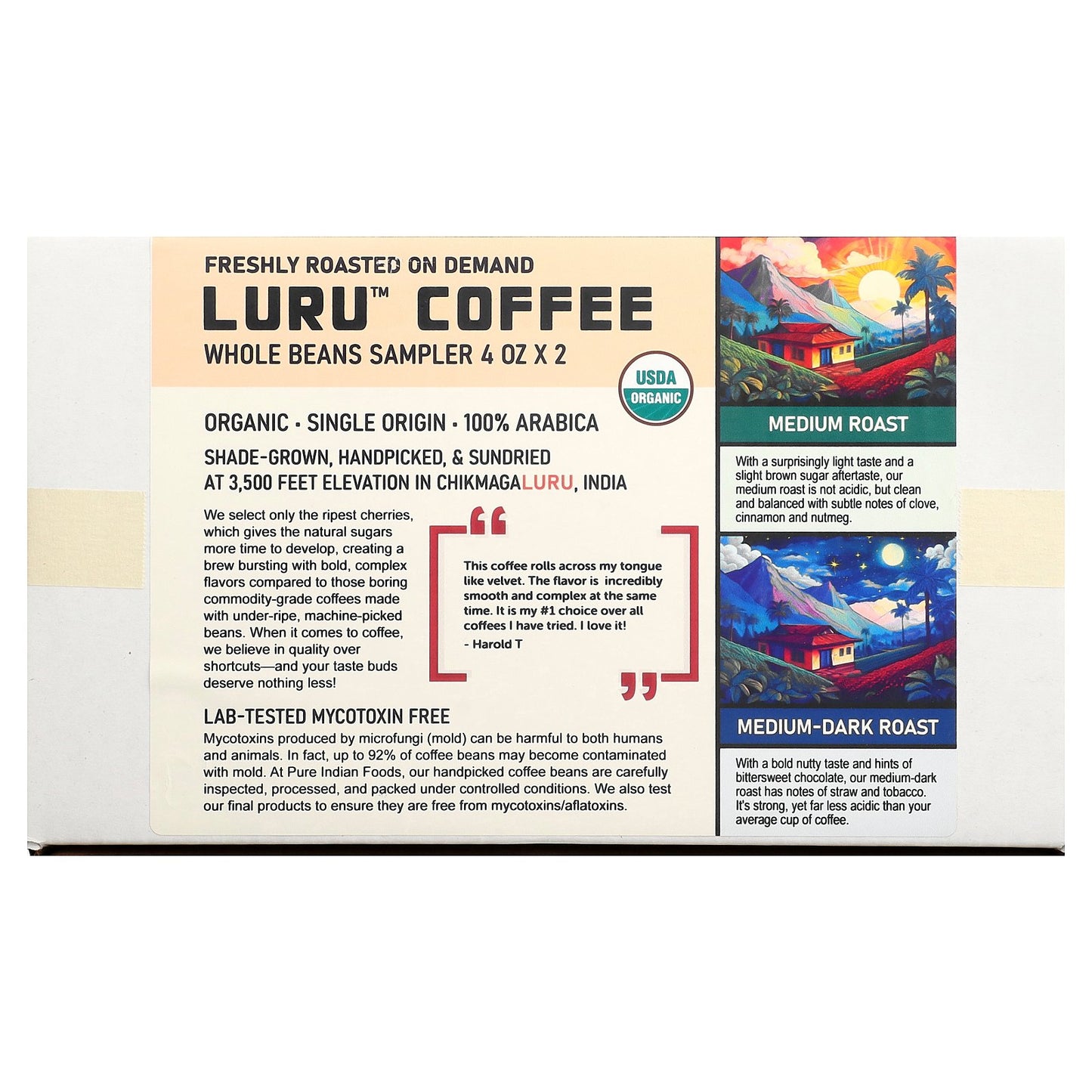 Pure Indian Foods, Luru™ Coffee, Whole Beans Sampler, 2 Packs, 4 oz (113 g) Each