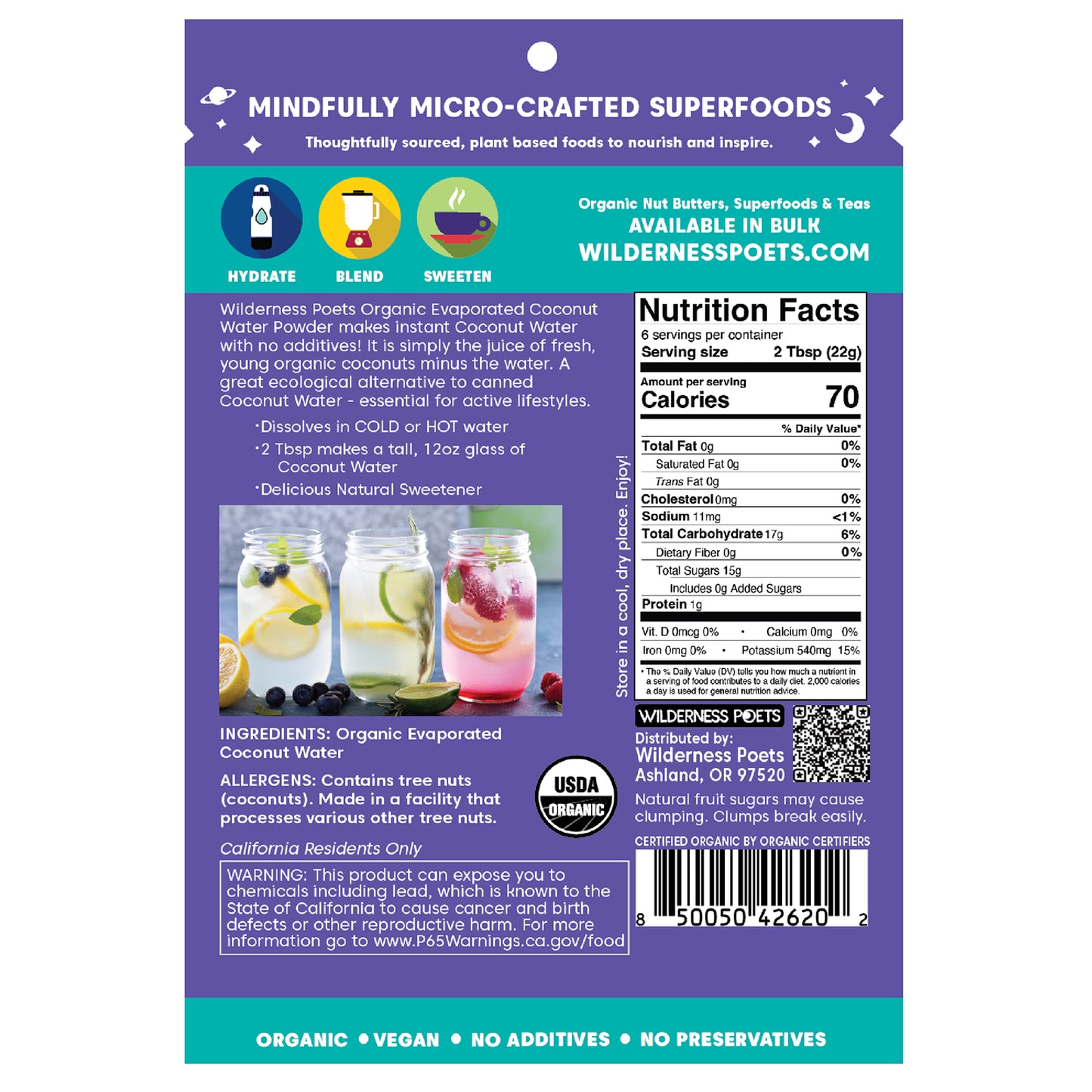 Wilderness Poets, Organic Evaporated Coconut Water Powder, 4 oz (113 g)