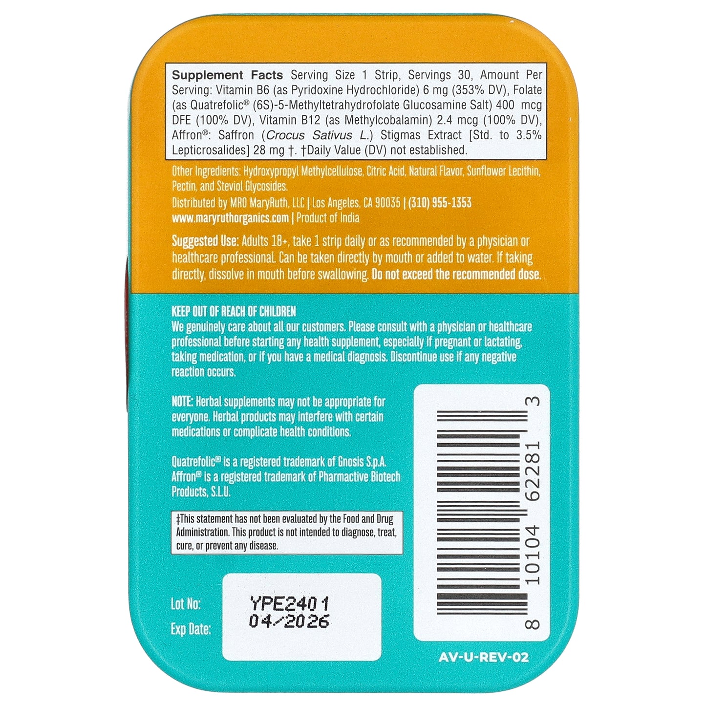 MaryRuth's, Mood & Cognition Dissolving Strips, Strawberry, 30 Strips