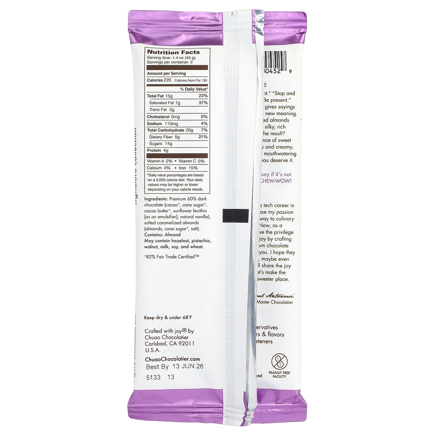 Chuao Chocolatier, Dark Chocolate Bar, Ohh Ahh Almond™, 2.8 oz (80 g)