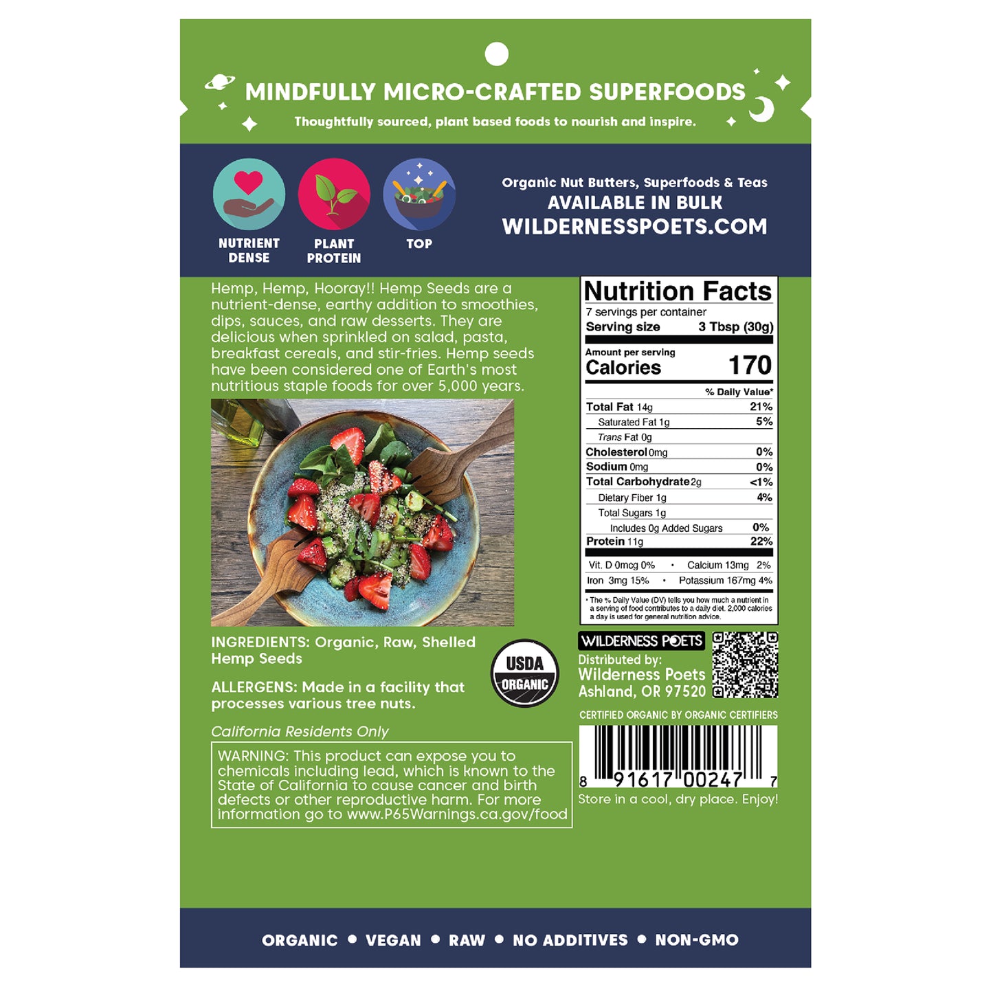 Wilderness Poets, Organic Hemp Seeds, 8 oz (226 g)