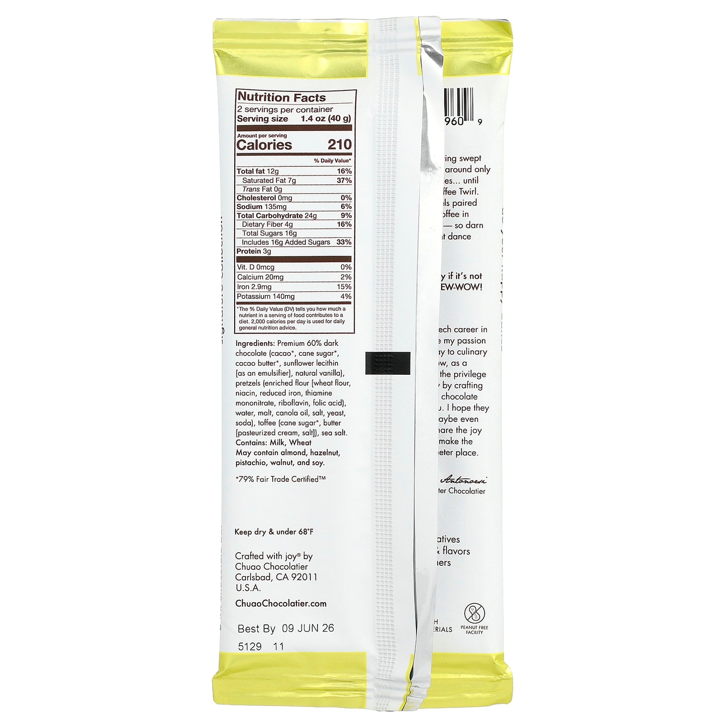 Chuao Chocolatier, Dark Chocolate Bar, Pretzel Toffee Twirl™, 2.8 oz (80 g)