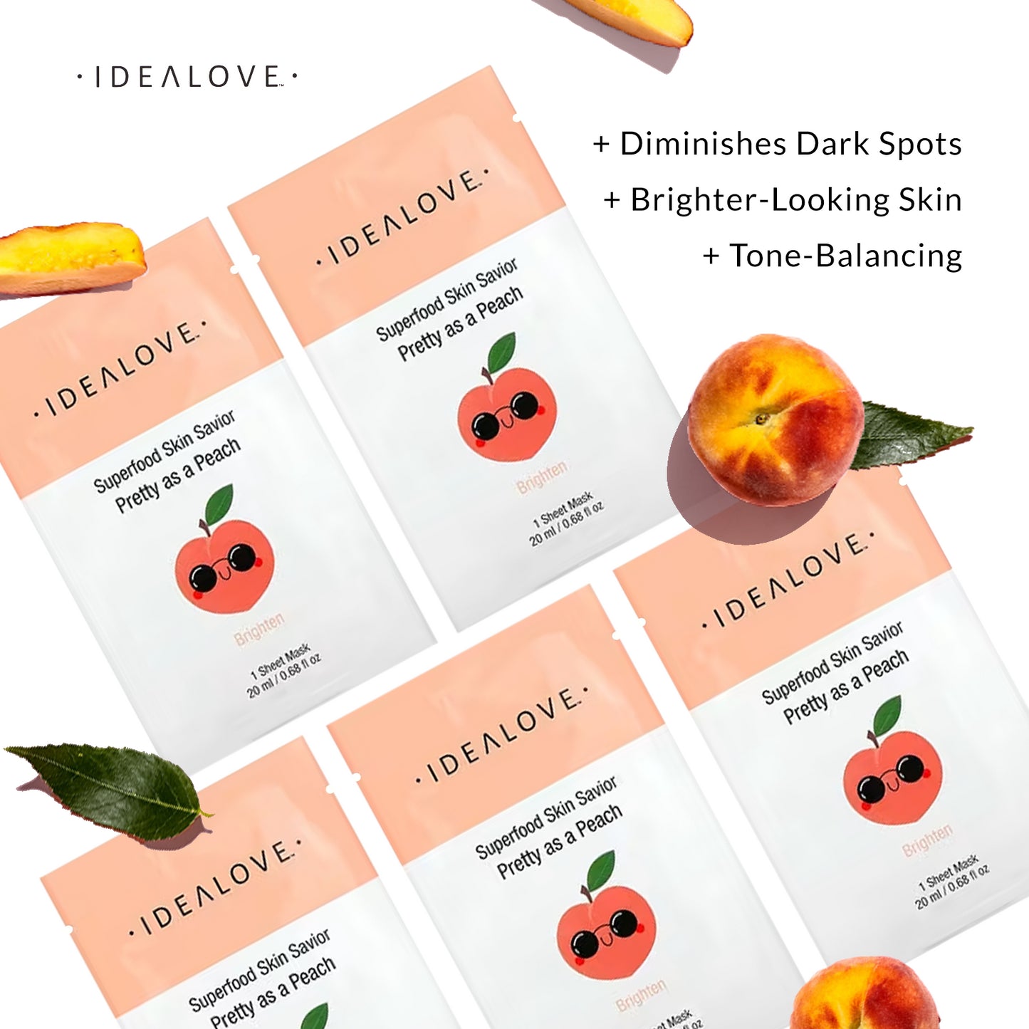 Idealove, Superfood Skin Savior, Pretty as a Peach, 5 Beauty Sheet Masks, 0.68 fl oz (20 ml) Each