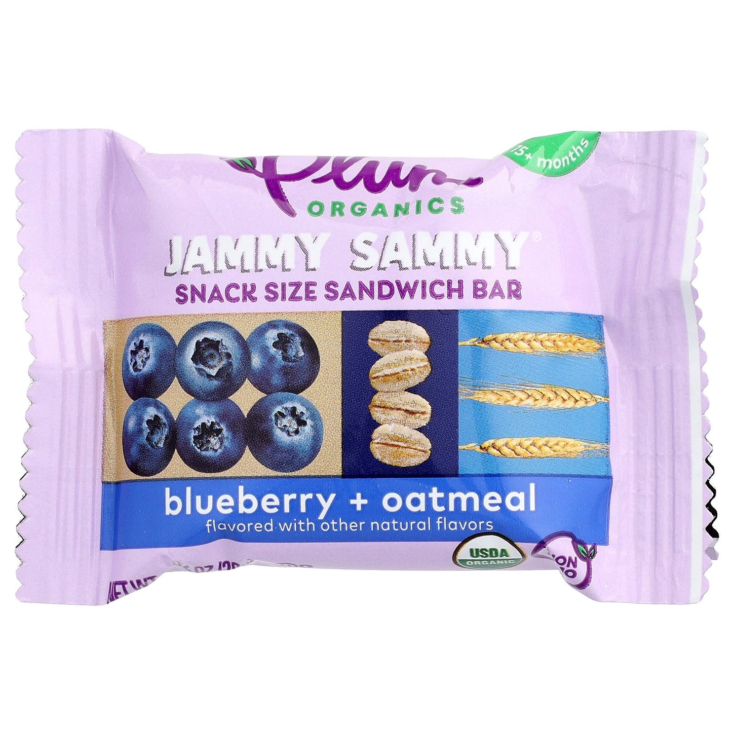 Plum Organics, Jammy Sammy®, Snack Size Sandwich Bar, 15+ Months, Blueberry & Oatmeal, 5 Bars, 1.02 oz (29 g) Each