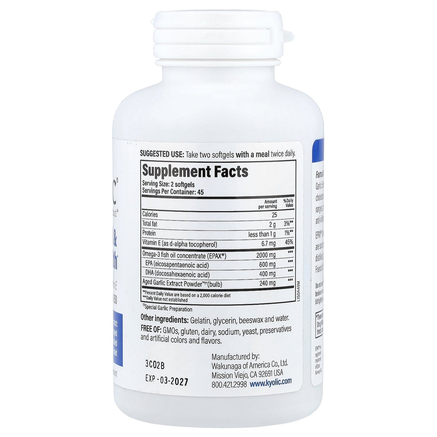 Kyolic, Aged Garlic Extract™, Cholesterol & Circulation Health, 90 Softgels