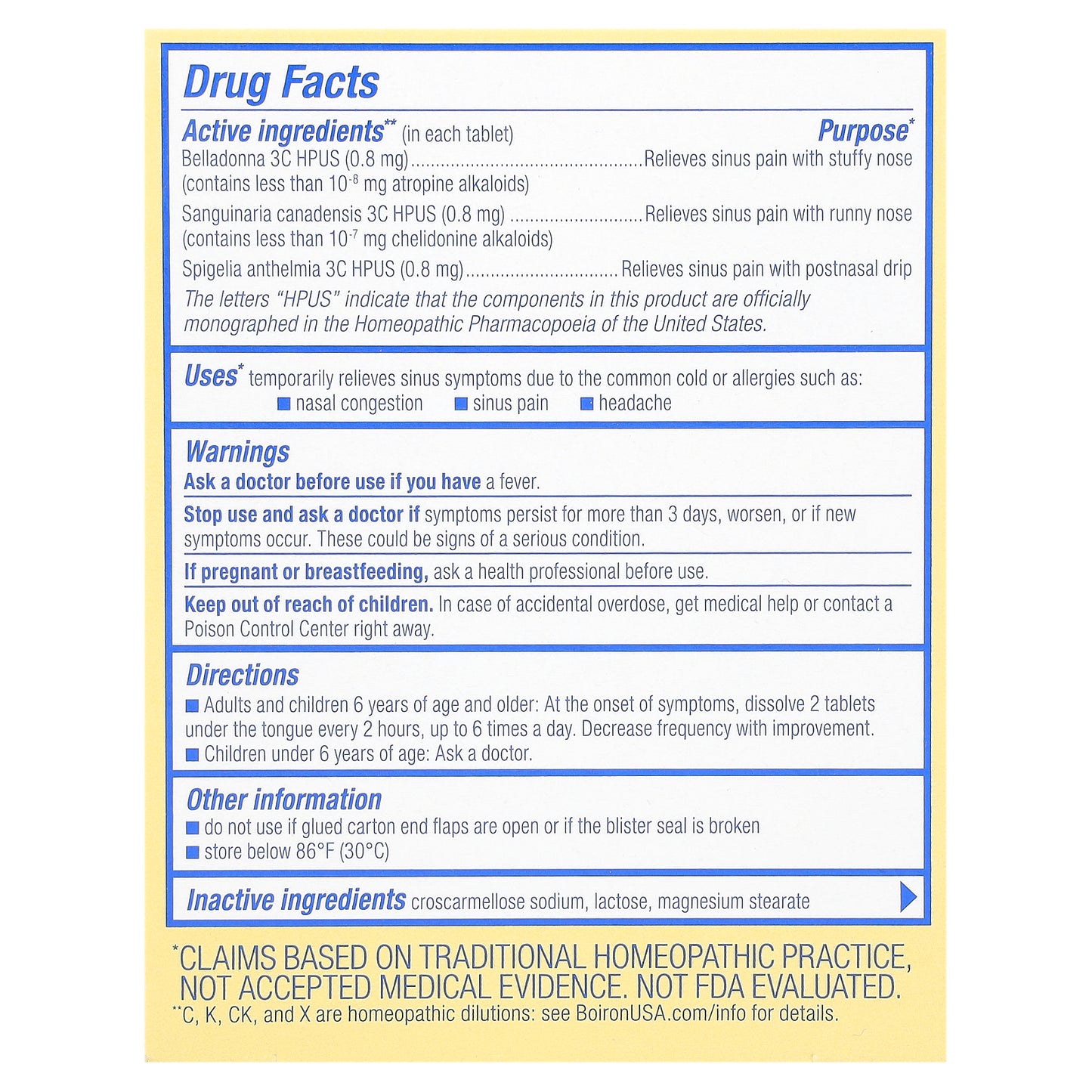 Boiron, SinusCalm®, Sinus Relief, Unflavored, 60 Meltaway Tablets