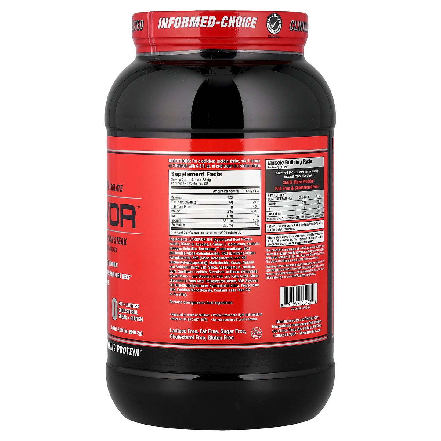 MuscleMeds, Carnivor™, Hydrolyzed Beef Protein Isolate, Chocolate, 2.09 lbs (949.2 g)