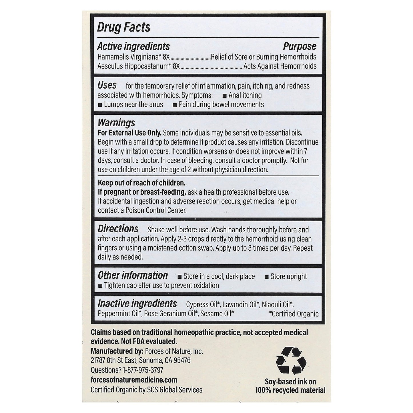 Forces of Nature, Hemorrhoid Control®, 0.37 fl oz (11 ml)