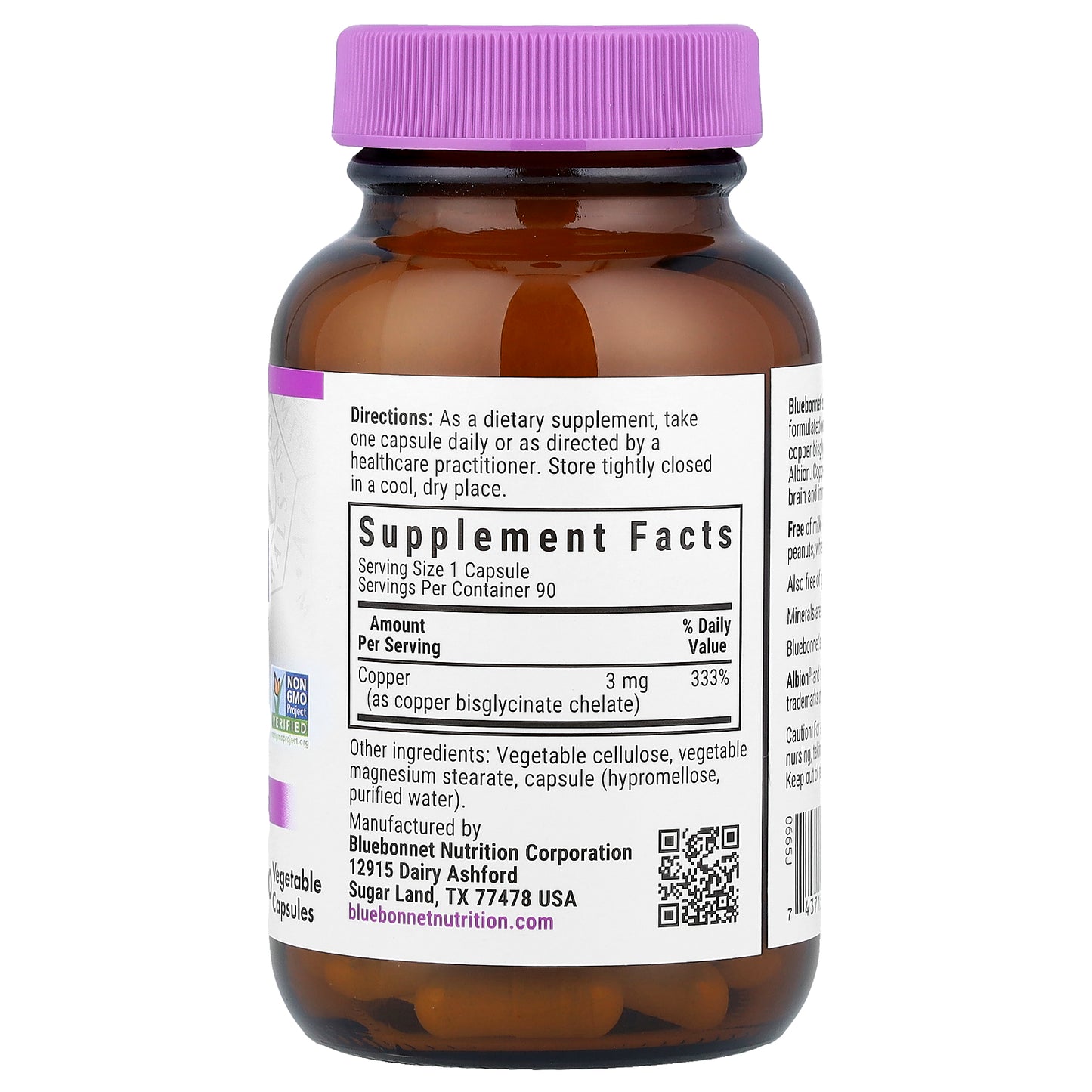 Bluebonnet Nutrition, Chelated Copper, 3 mg , 90 Vegetable Capsules