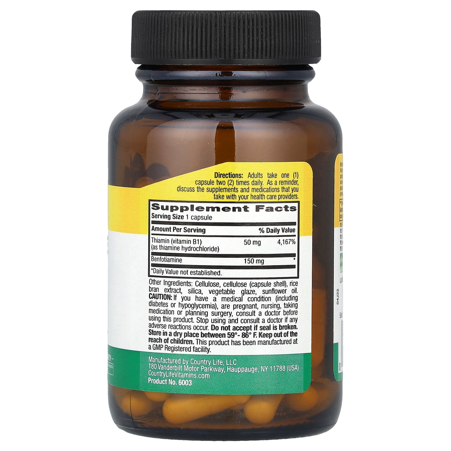 Country Life, Benfotiamine with Thiamin, 150 mg, 60 Vegan Capsules