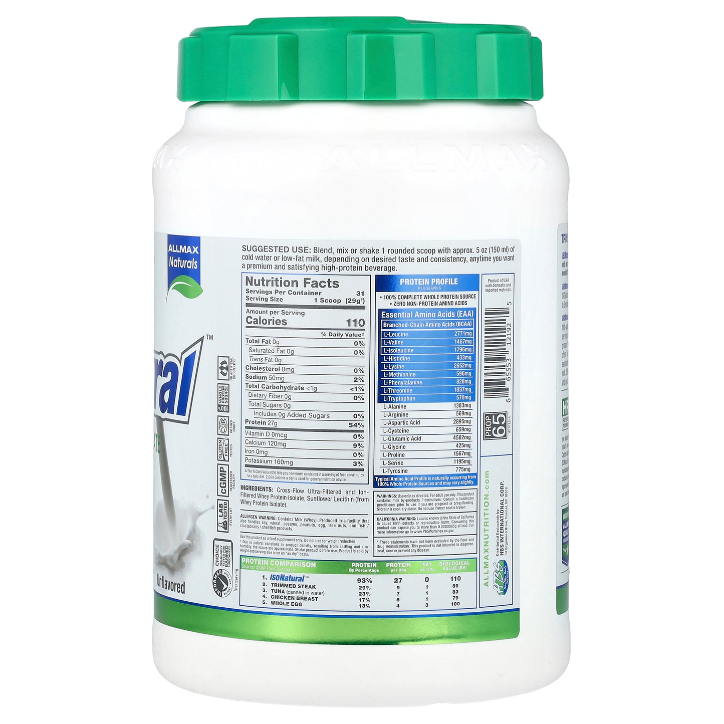 ALLMAX, ISONatural™, Whey Protein Isolate, Unflavored, 2 lbs (907 g)