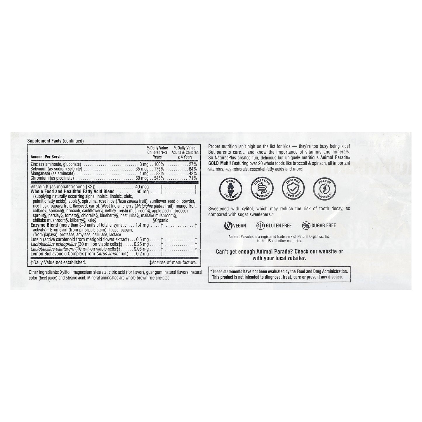 NaturesPlus, Animal Parade Gold, Children's Chewable Multivitamin Supplement, Cherry, 60 Animal-Shaped Tablets