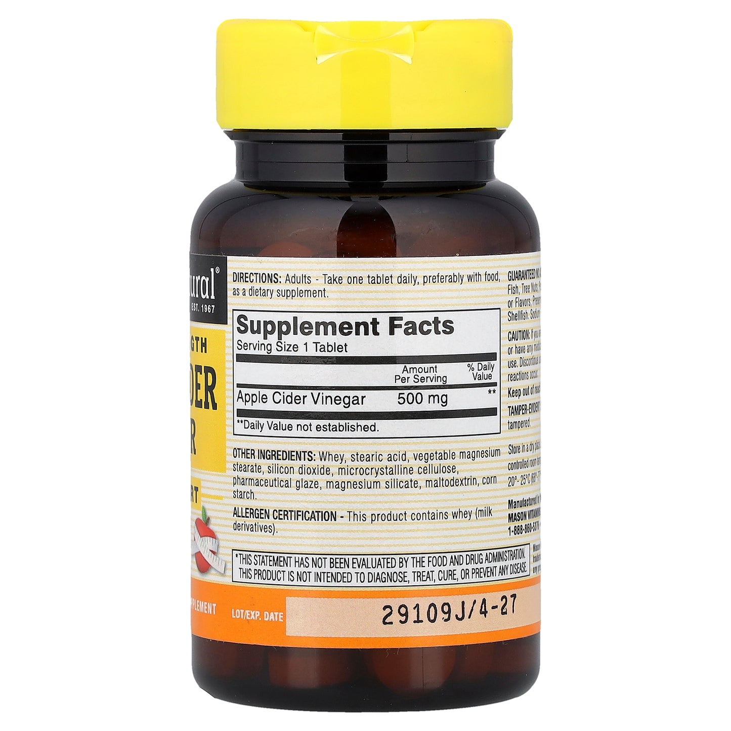 Mason Natural, Apple Cider Vinegar, 100 Tablets (500 mg per Tablet)