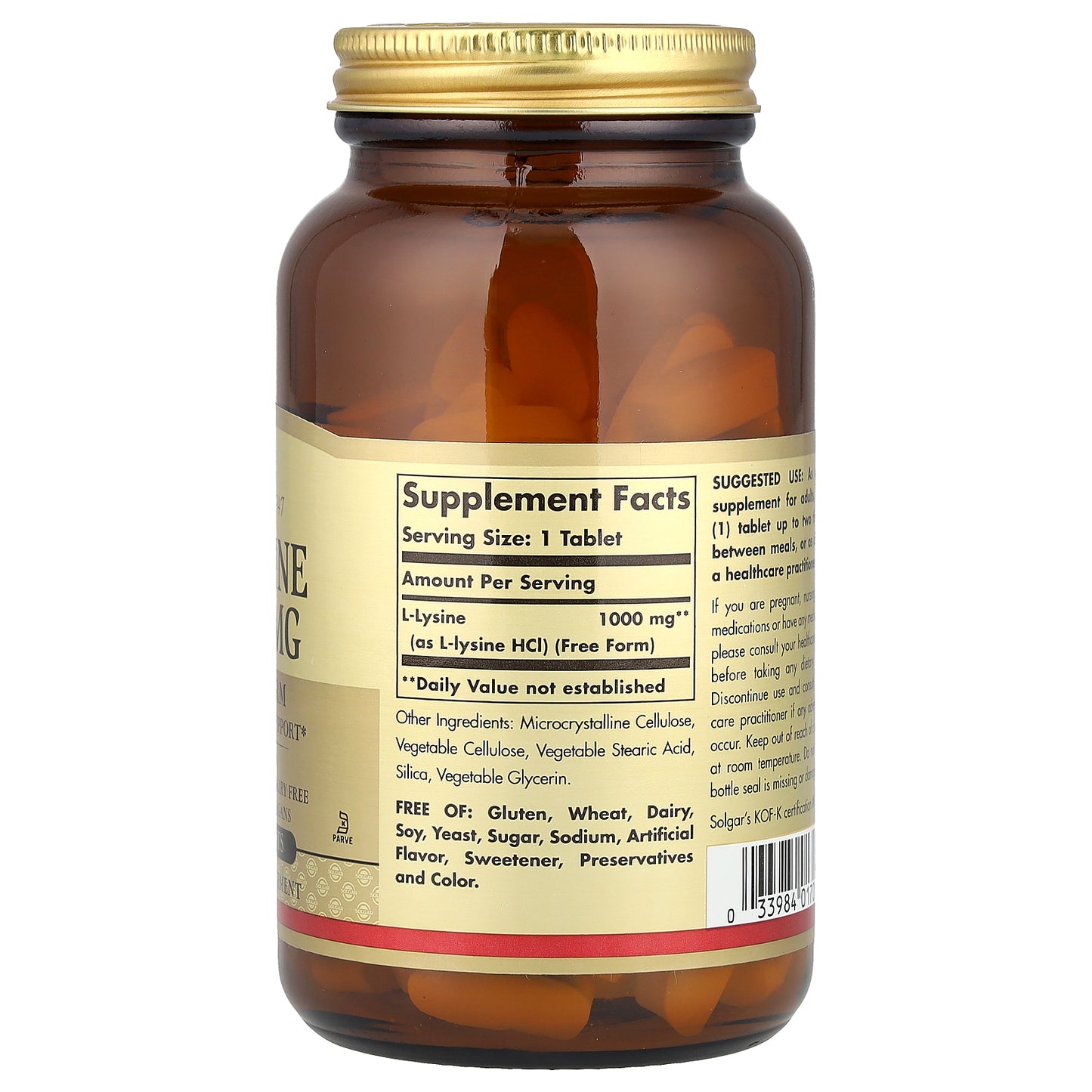 Solgar, L-Lysine, Free Form, 1,000 mg, 100 Tablets