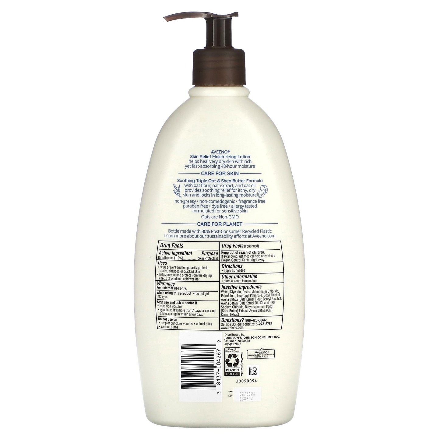 Aveeno, Skin Relief Moisturizing Lotion, For Dry to Very Dry Skin, Fragrance-Free, 18 fl oz (532 ml)