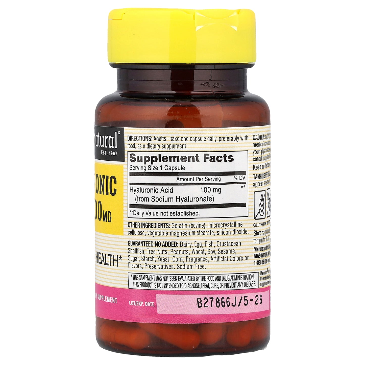 Mason Natural, Hyaluronic Acid, 100 mg, 30 Capsules