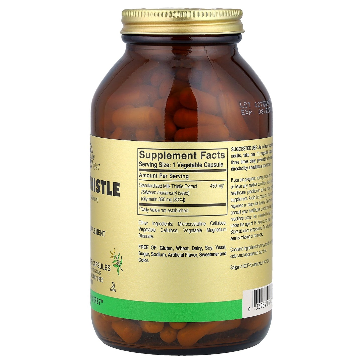 Solgar, Milk Thistle, 250 Vegetable Capsules (450 mg per Capsule)