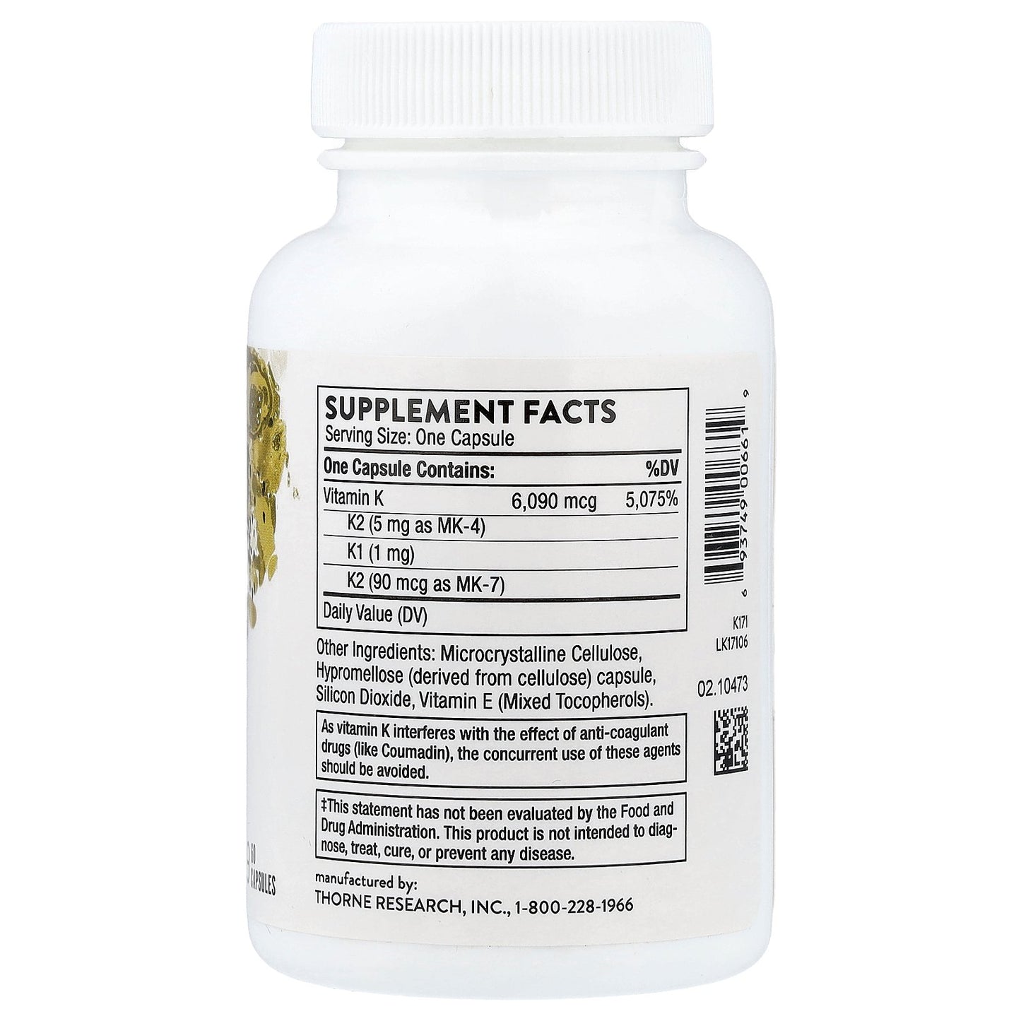 Thorne, Vitamin K, 60 Capsules