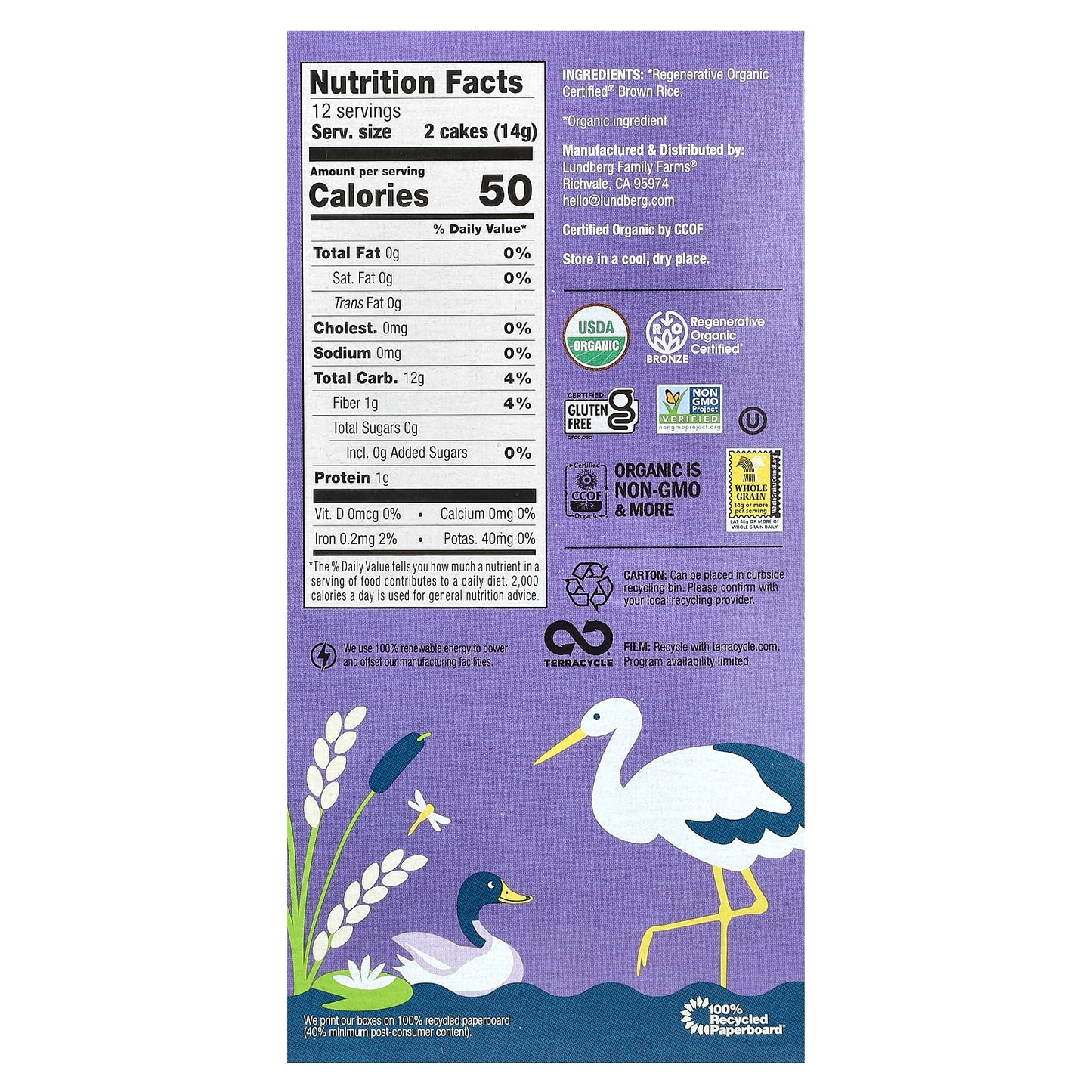 Lundberg, Organic Thin Brown Rice Cakes, Salt-Free, 6 oz (168 g)