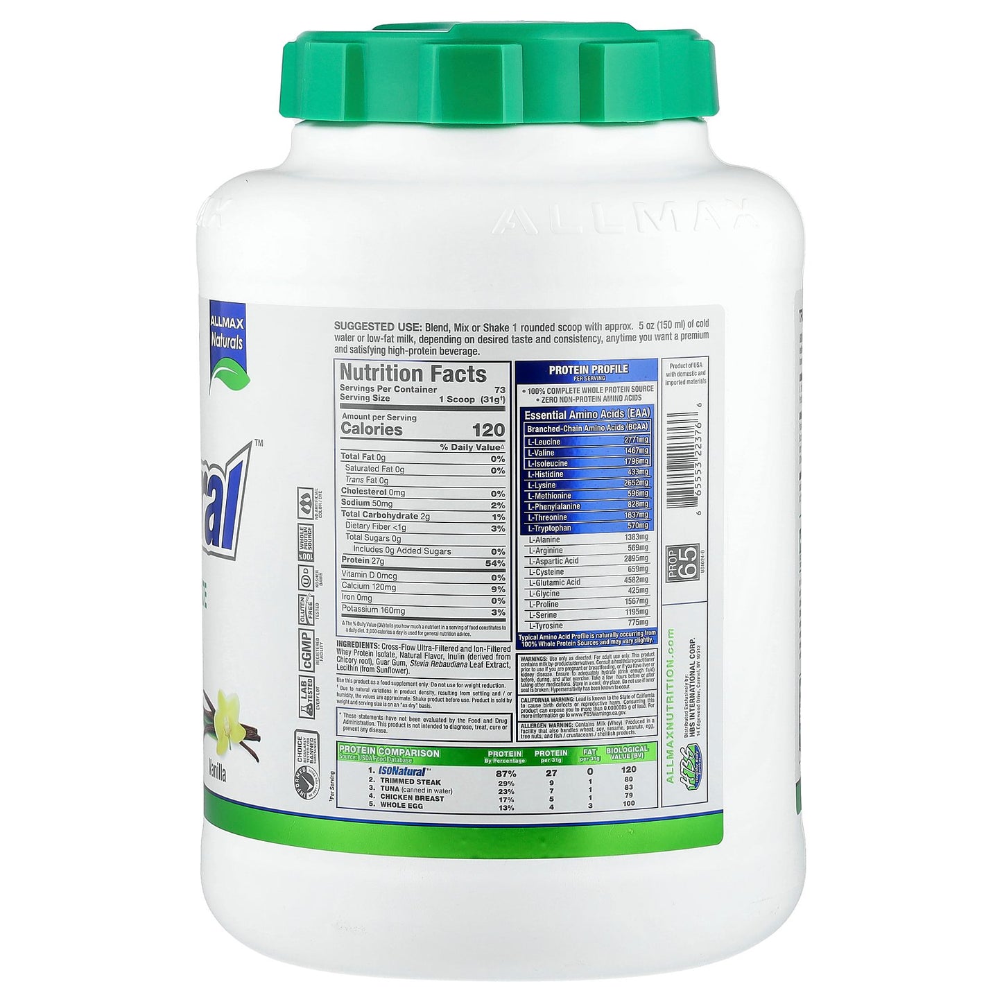 ALLMAX, ISONatural™, Whey Protein Isolate, Vanilla, 5 lbs (2.27 kg)